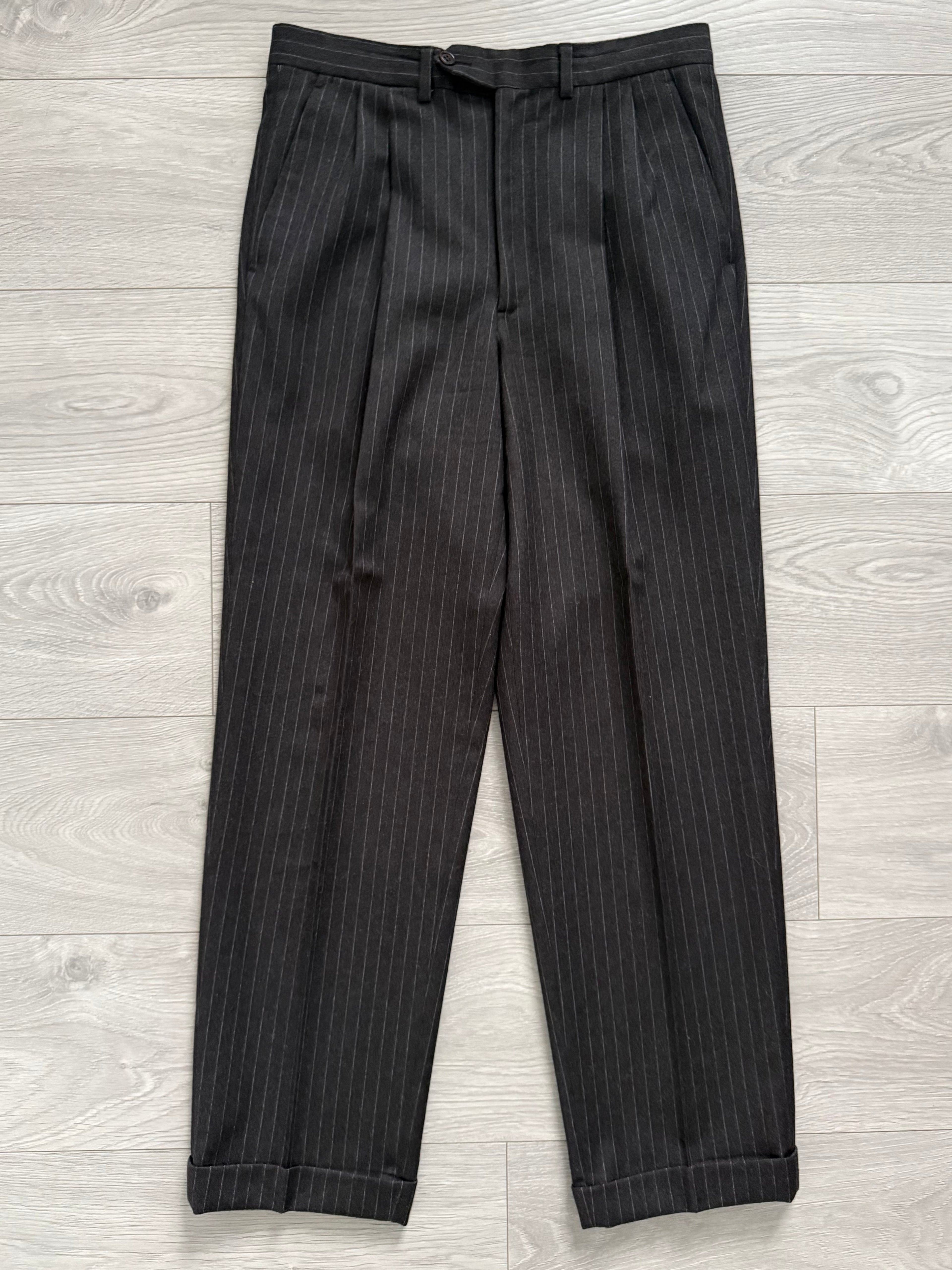 Valentino 1980s 6B Double Breasted Charcoal Wool Power Suit - Size M Jacket / 31" Waist