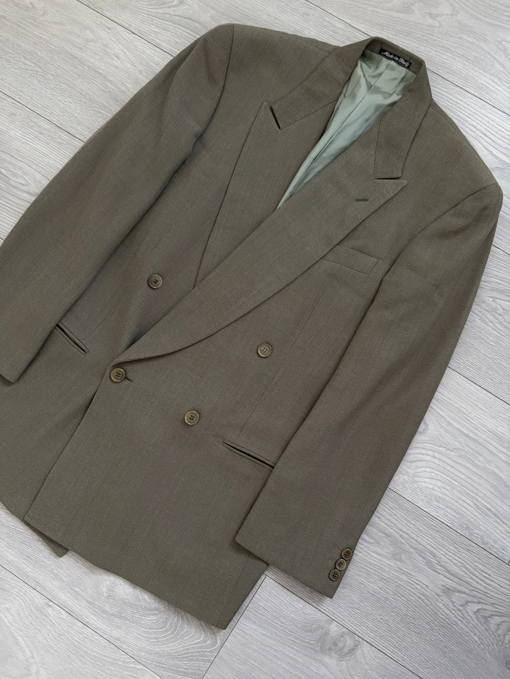 Giorgio Armani 1980s Taupe Beige Peaked Lapel Double Breasted Sports Blazer Jacket - Size M