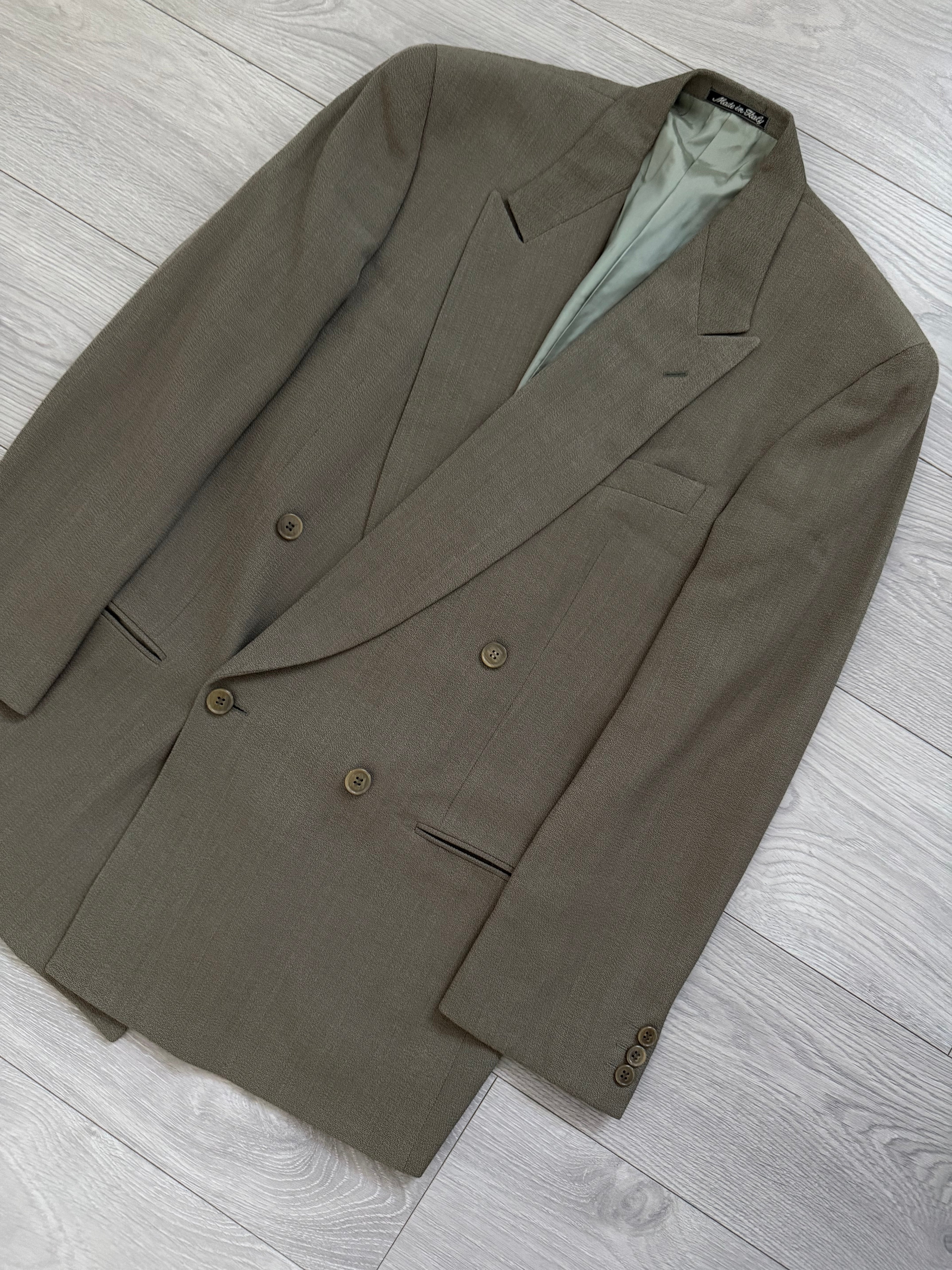 Giorgio Armani 1980s Taupe Beige Peaked Lapel Double Breasted Sports Blazer Jacket - Size M