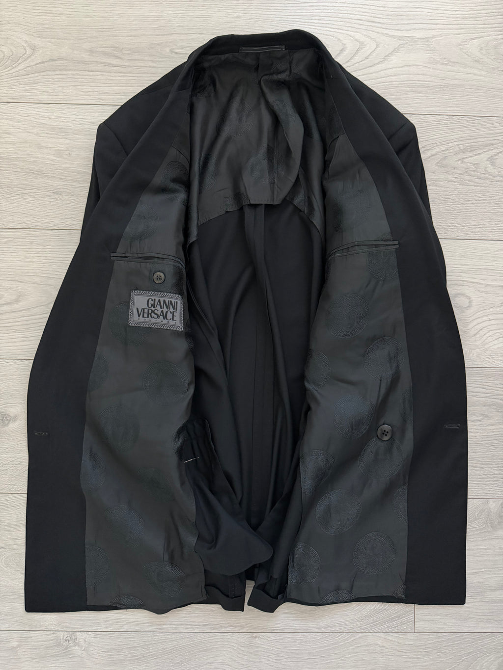Versace 1990s Notch Lapel Double Breasted Black Wool Sport Jacket Blazer - Size L