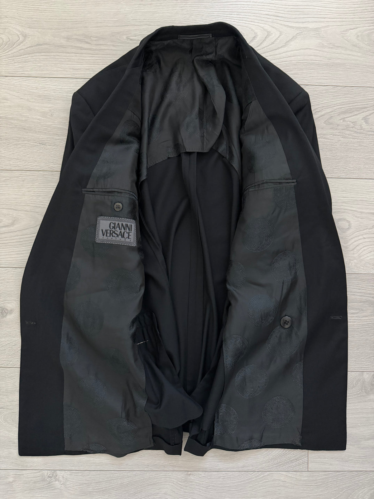 Versace 1990s Notch Lapel Double Breasted Black Wool Sport Jacket Blazer - Size L