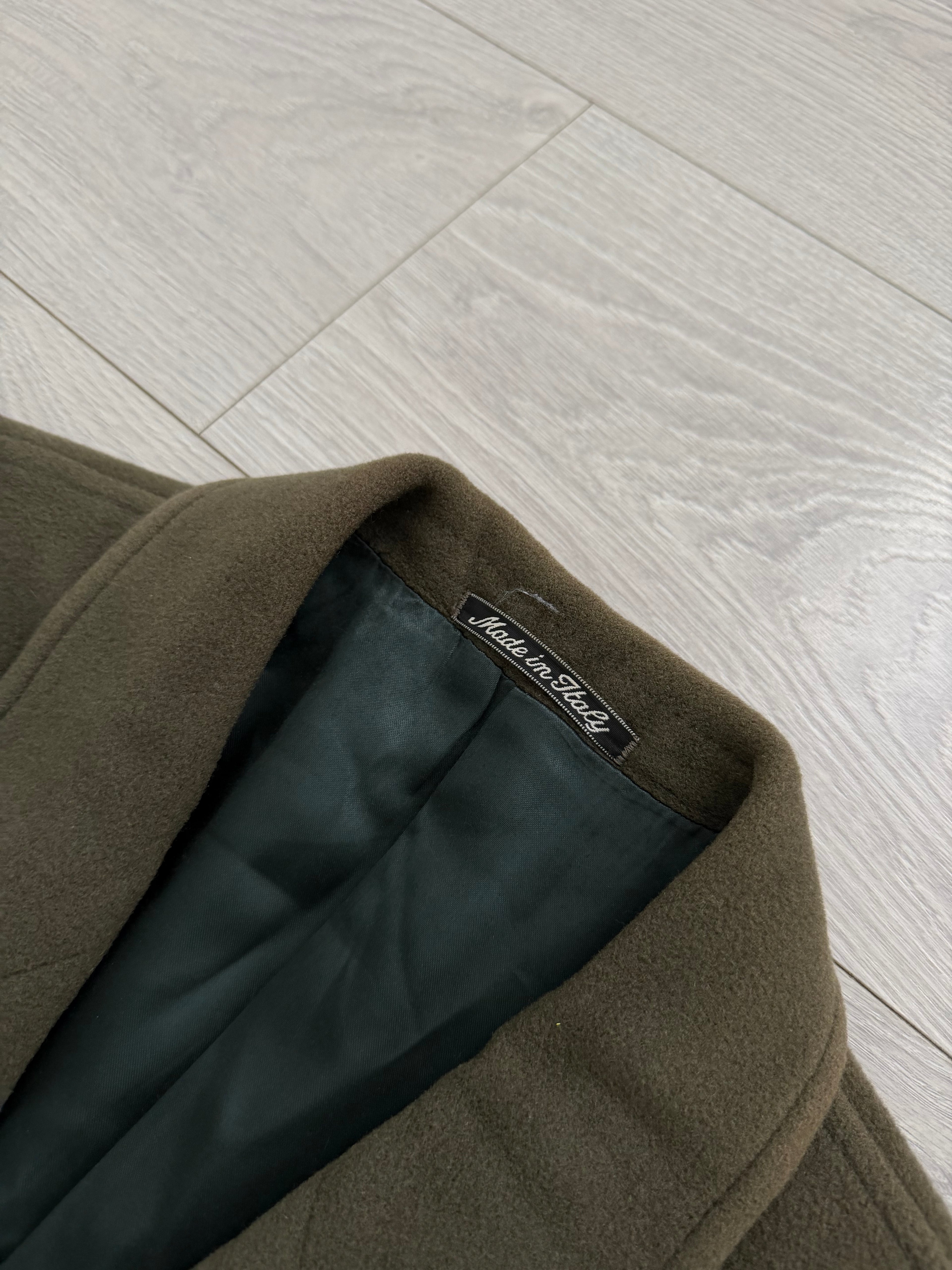 Giorgio Armani 1980s Double Breasted Long Wool Overcoat Green - Size M