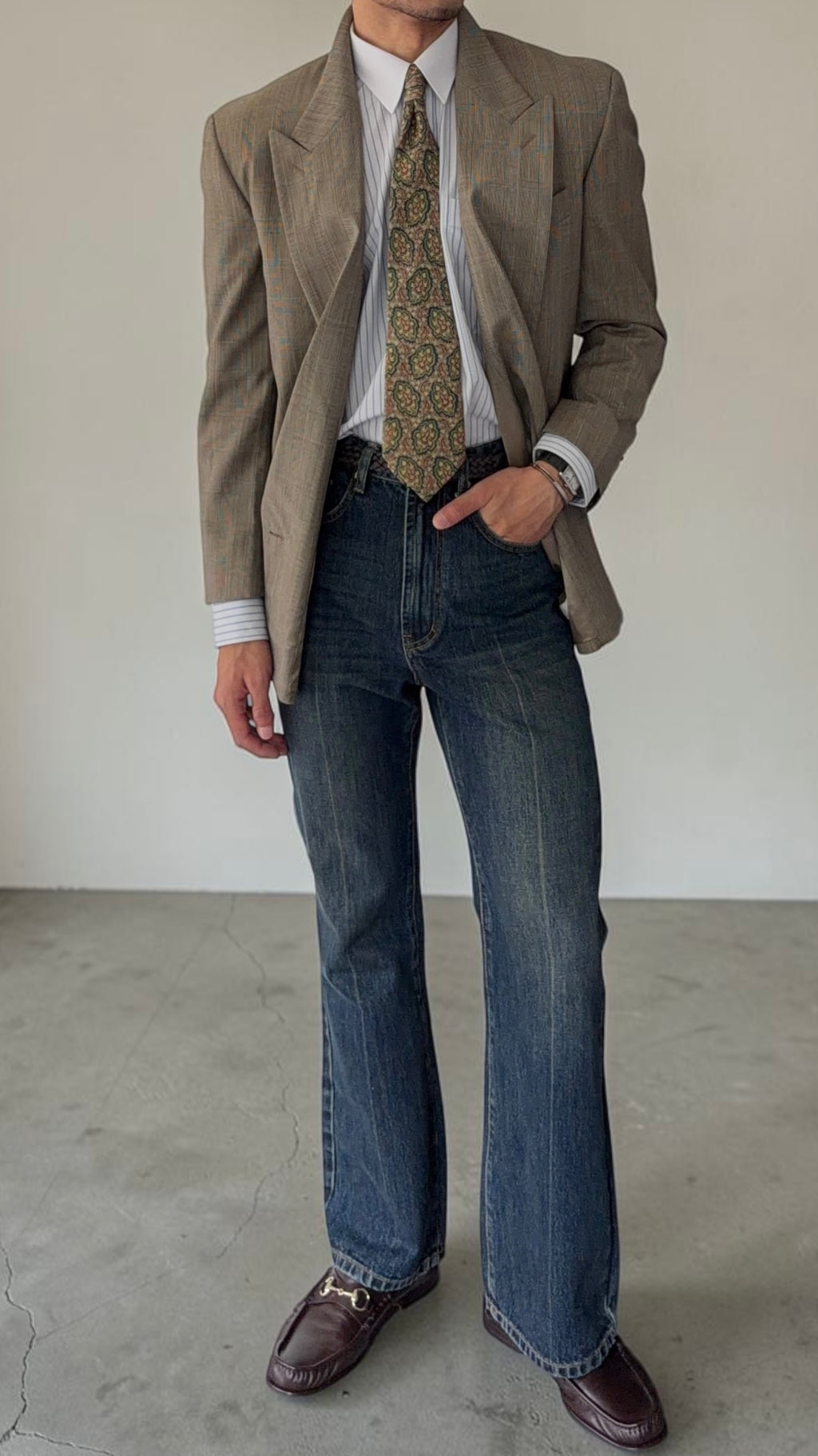 Emporio Armani 1980s Peaked Lapel Double Breasted Wool Check Sport Jacket Blazer - Size S