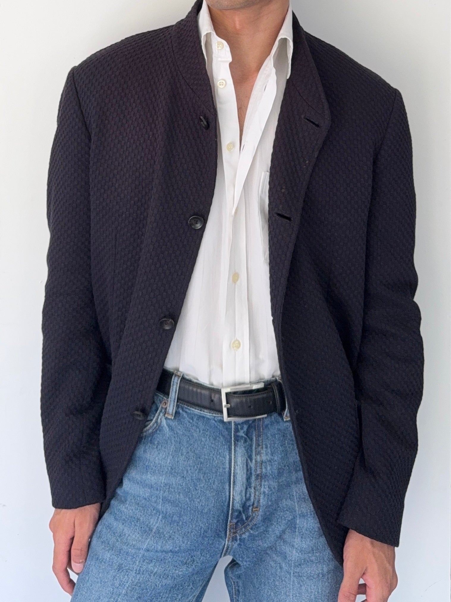 Armani 2000s Textured Cotton Navy Jacket - Size XL