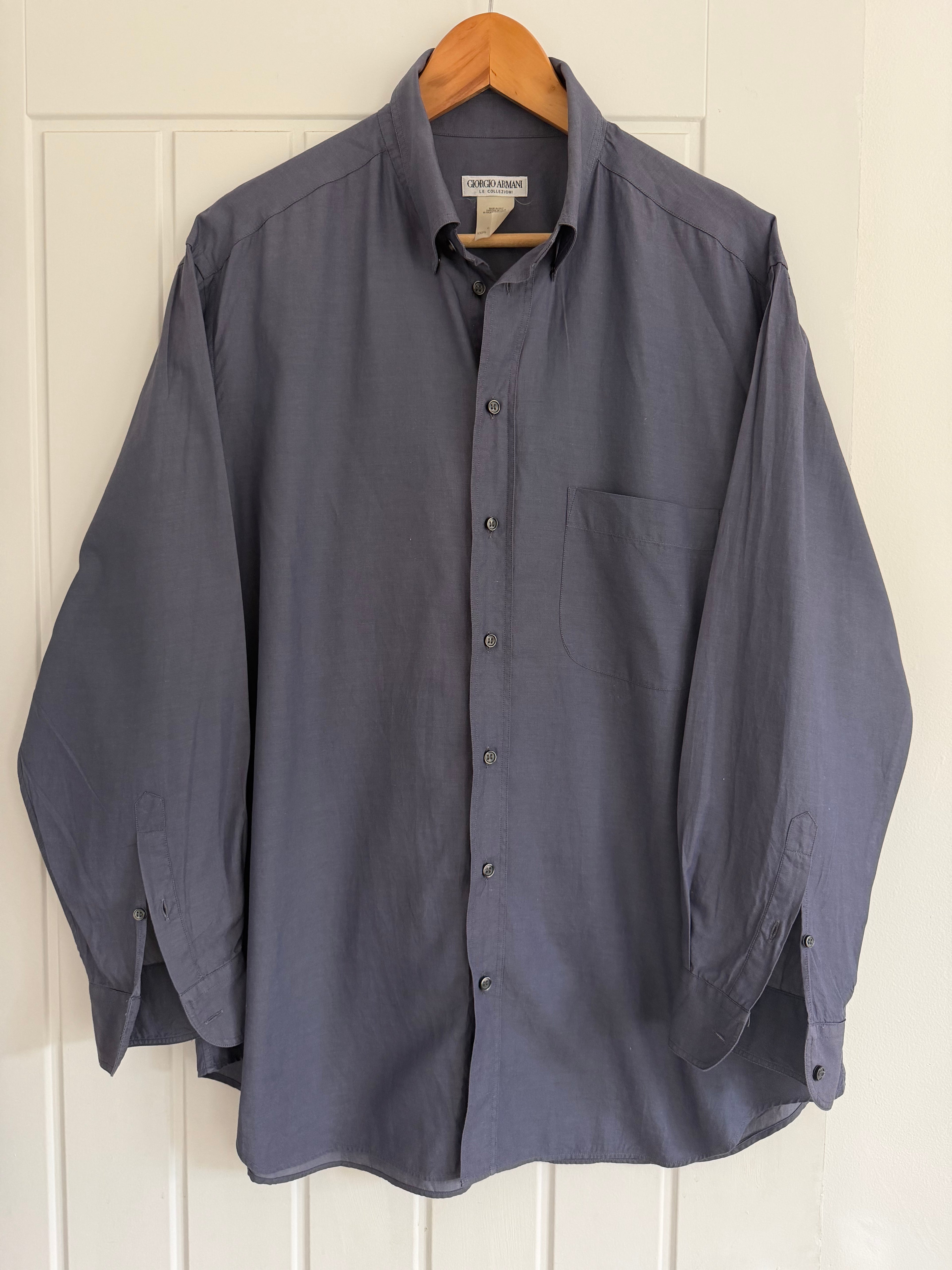 Giorgio Armani 1980s Cotton Shirt Midnight Blue - Size L