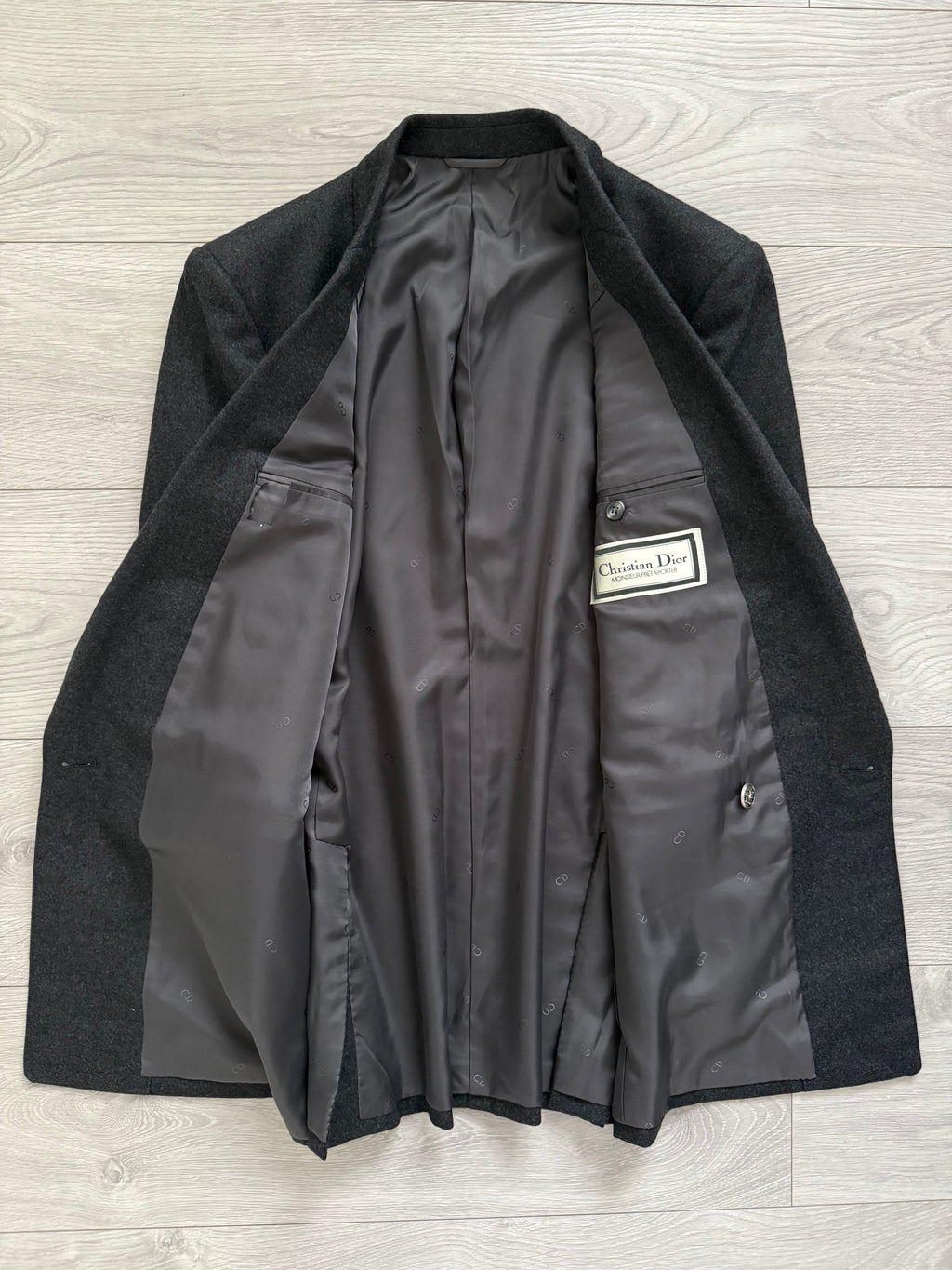 Christian Dior 1980s Peaked Lapel Double Breasted Metal Button Wool Suit - Size S Jacket / 29" Waist
