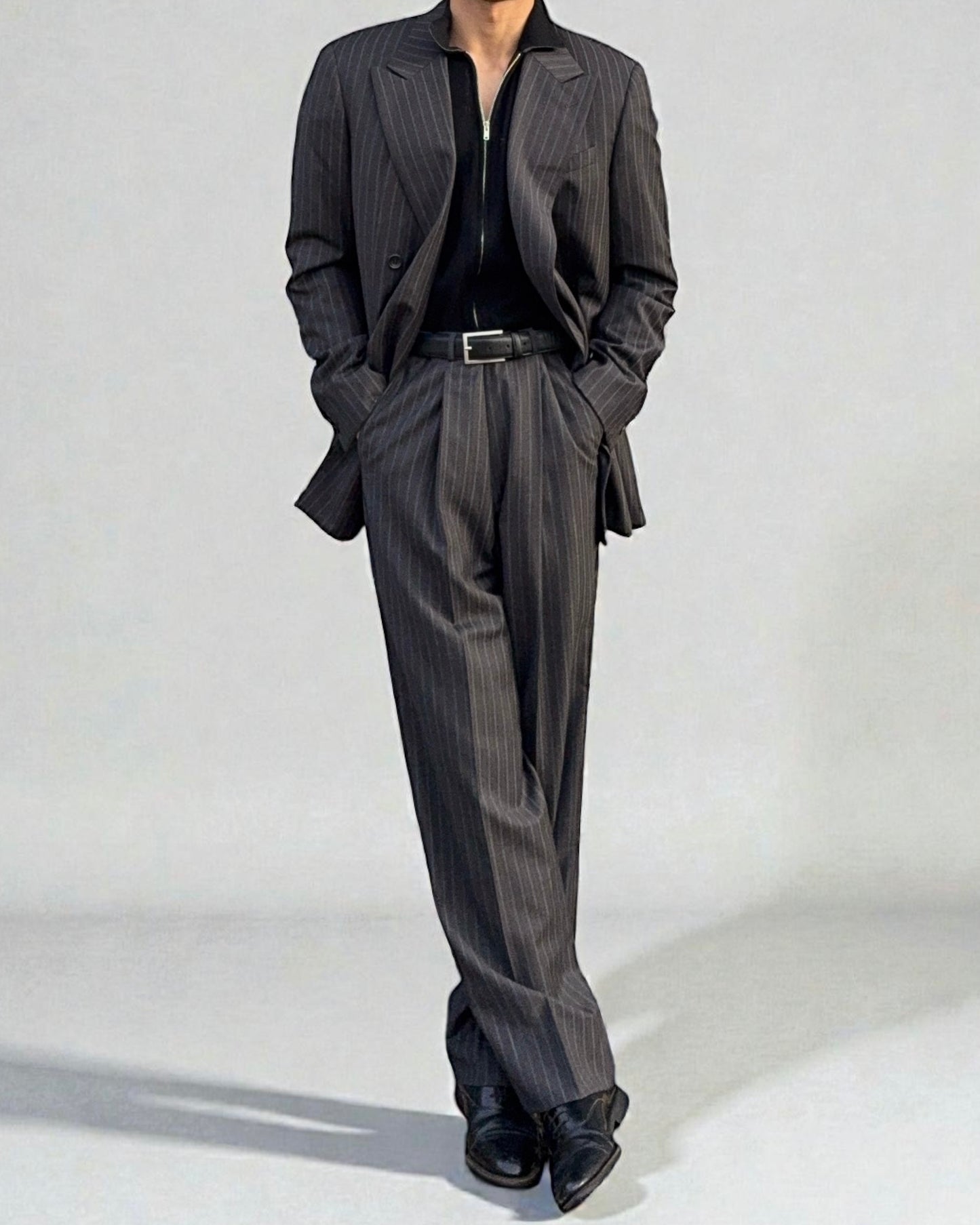 Armani 1990s Double Breasted Pleated Wool Suit - Size L Jacket / 34" Waist