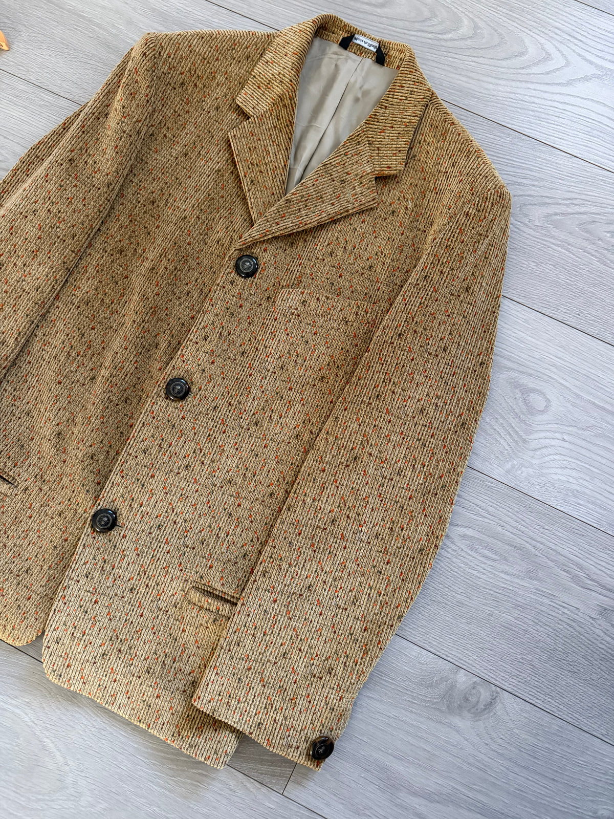 Versace Couture 1990s Metal Button Speckled Cotton Corduroy Sport Jacket Blazer - Size S