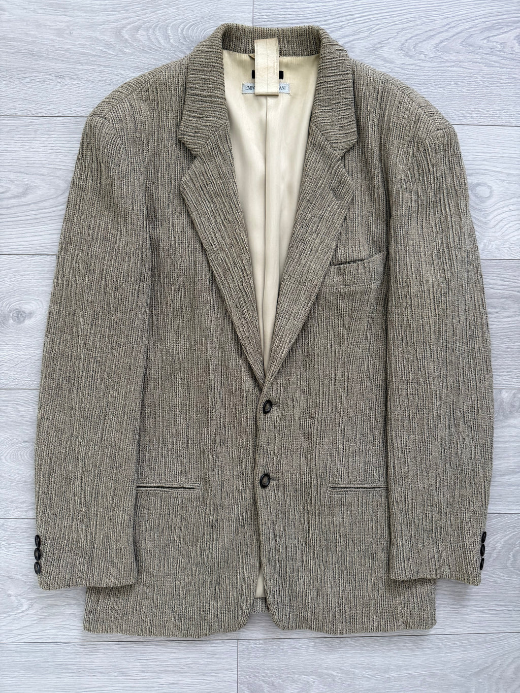 Emporio Armani 1990s 3D 'Tree Bark' Textured Wool Rayon Sports Jacket Blazer - Size L