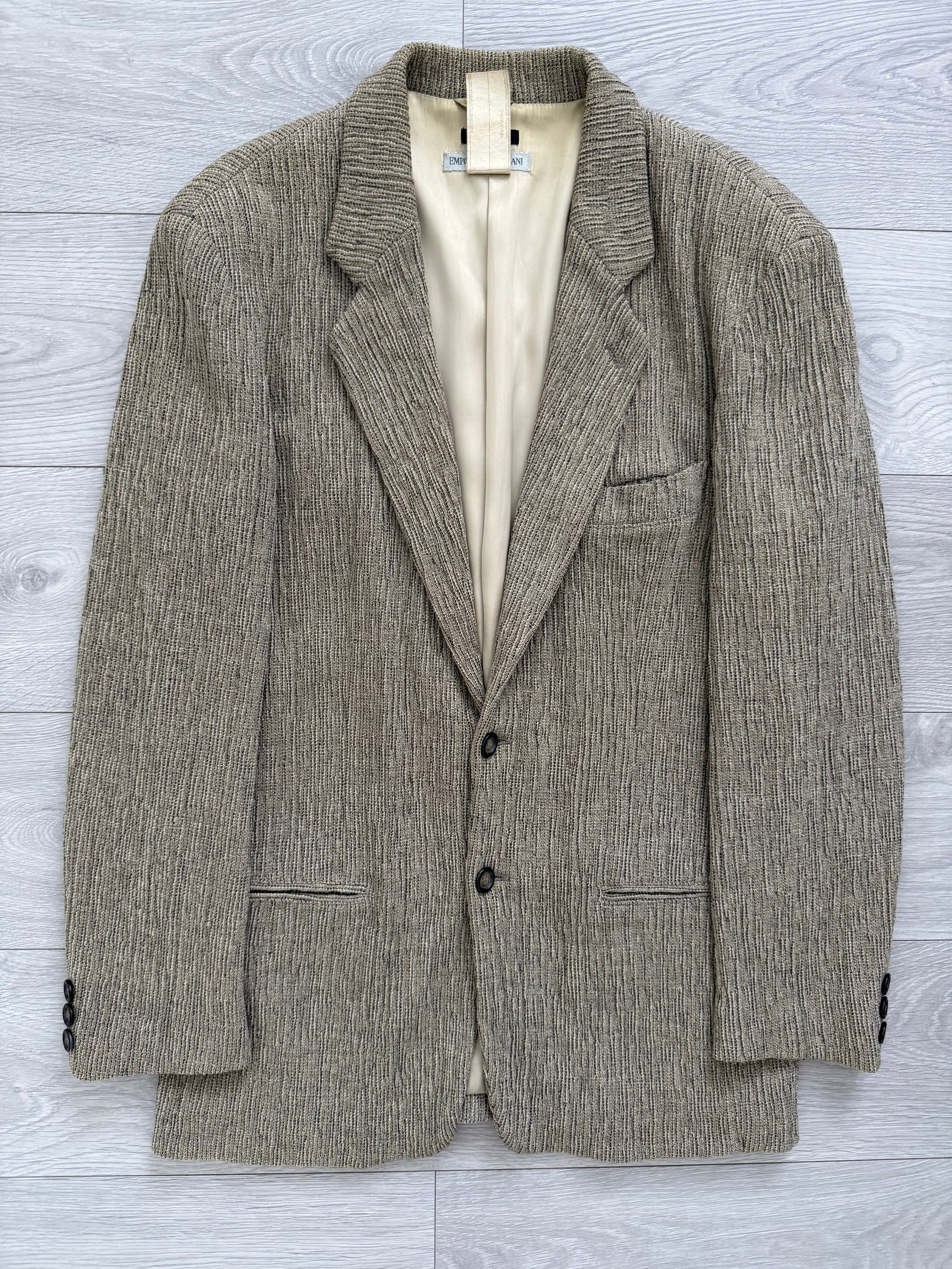 Emporio Armani 1990s 3D 'Tree Bark' Textured Wool Rayon Sports Jacket Blazer - Size L