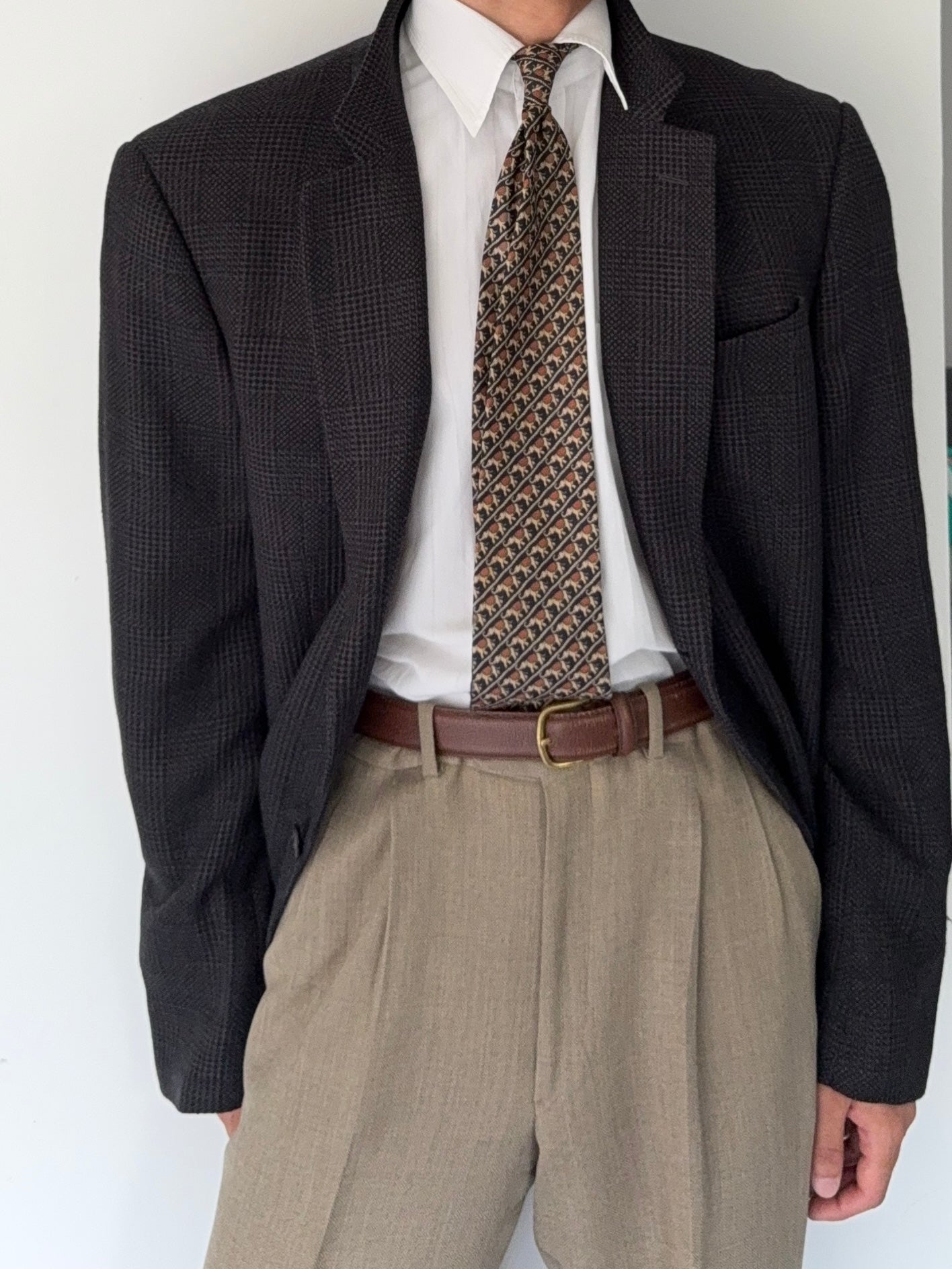 Armani 1990s 2B Grey Wool Check Sport Jacket Blazer - Size XXL