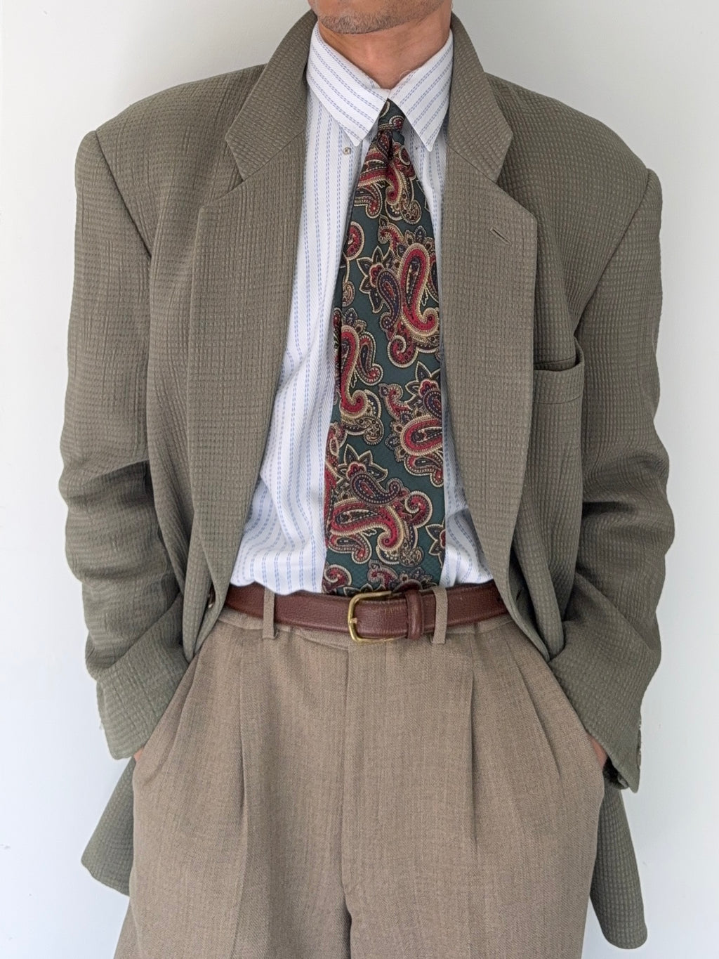 Giorgio Armani Black Label 1990s Textured 2B Sage Green Sports Blazer Jacket - Size XL