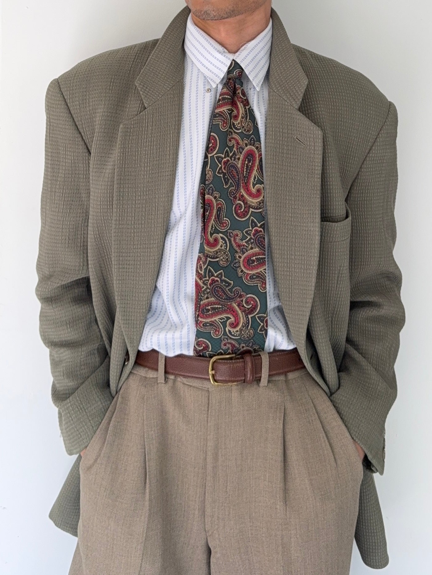 Giorgio Armani Black Label 1990s Textured 2B Sage Green Sports Blazer Jacket - Size XL