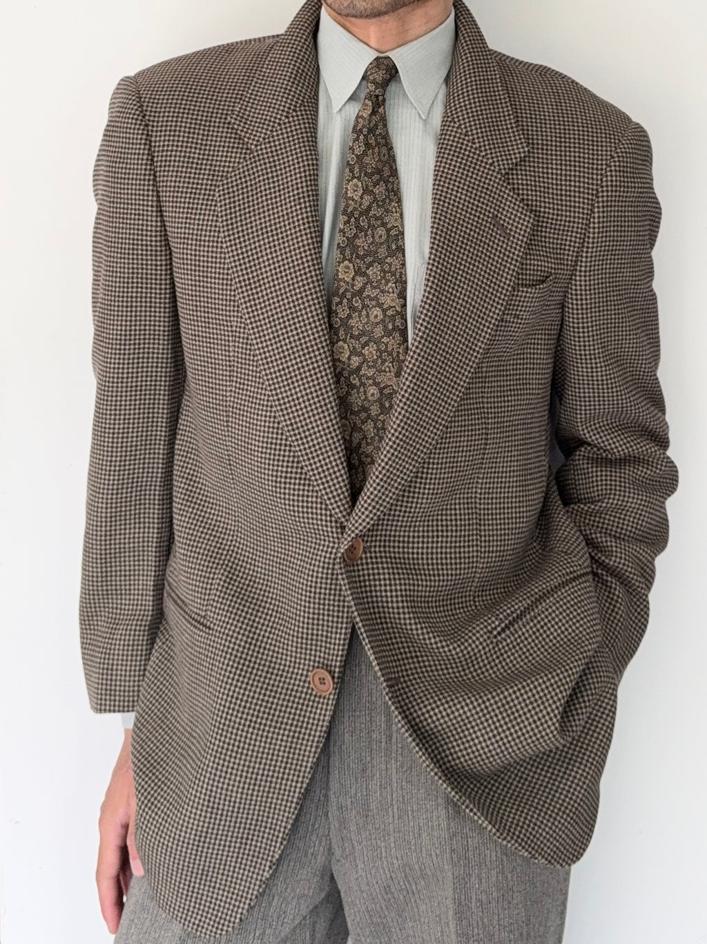 Giorgio Armani 1980s 2B Textured Wool Check Sports Jacket Blazer - Size M