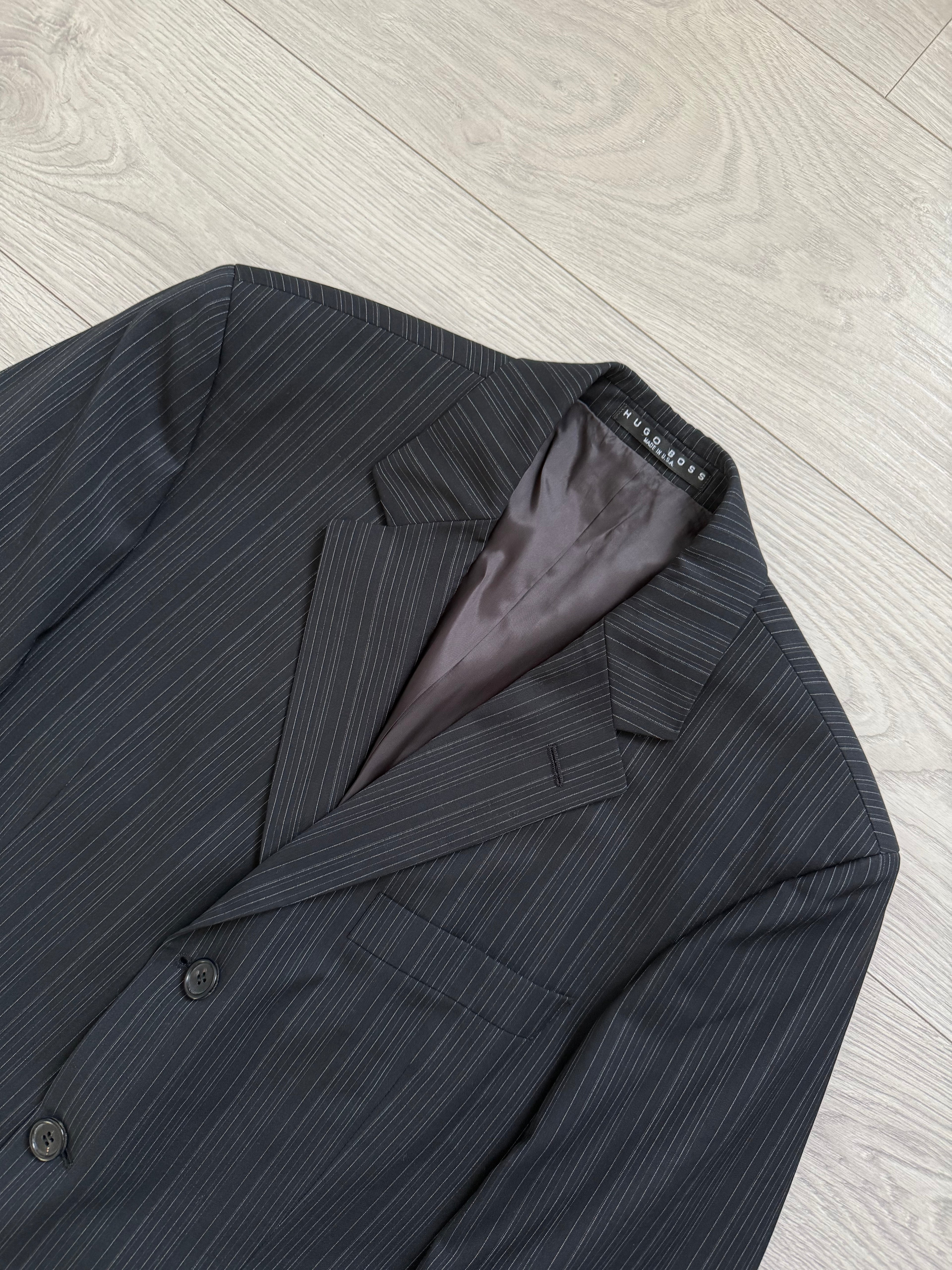 Hugo Boss 1990s 'Sigma' Striped Pleated Wool Suit Made in USA - Size M Jacket / 32" Waist
