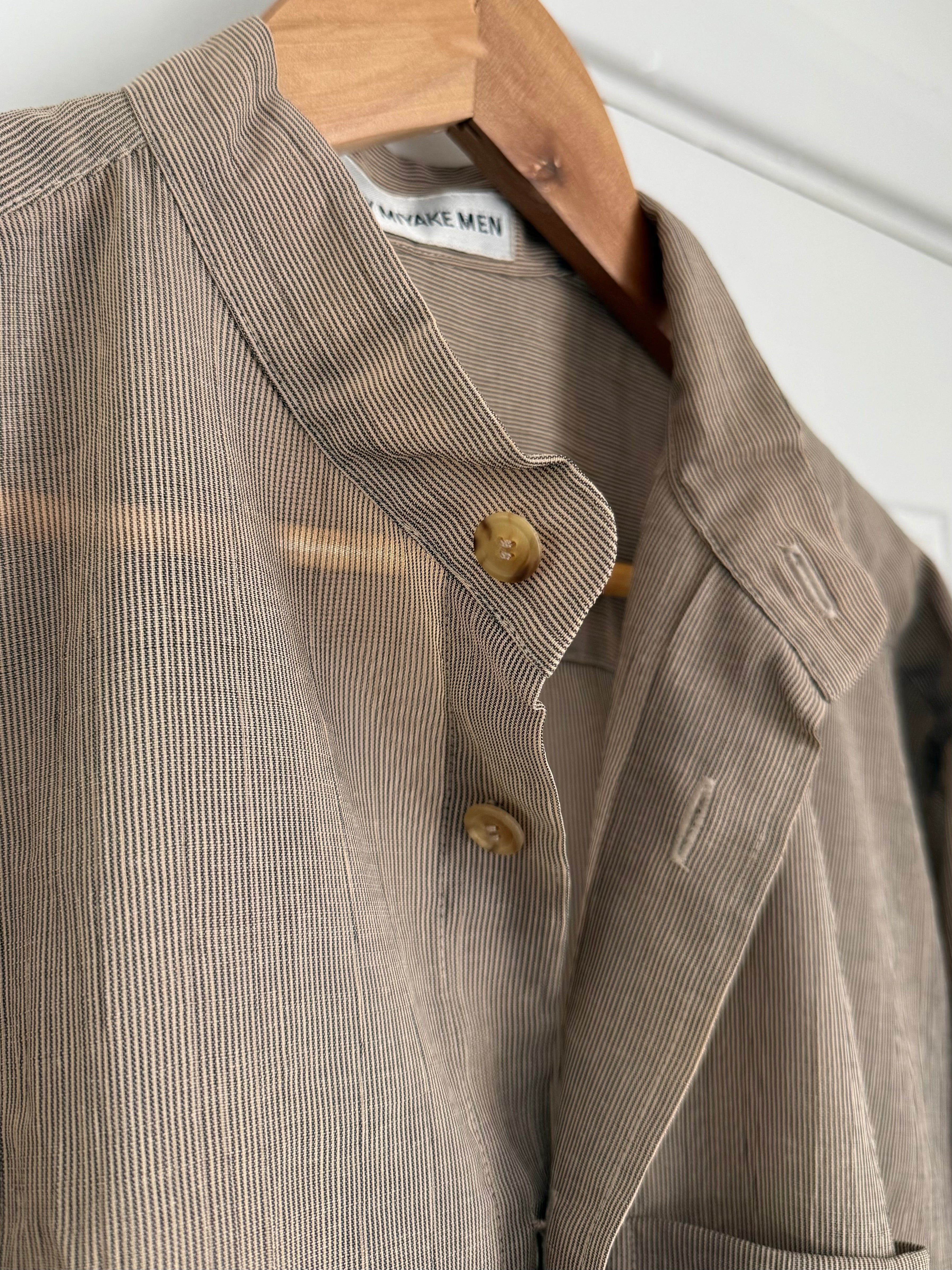 Issey Miyake 1990s Nehure Collar Taupe Relaxed Shirt - Size L
