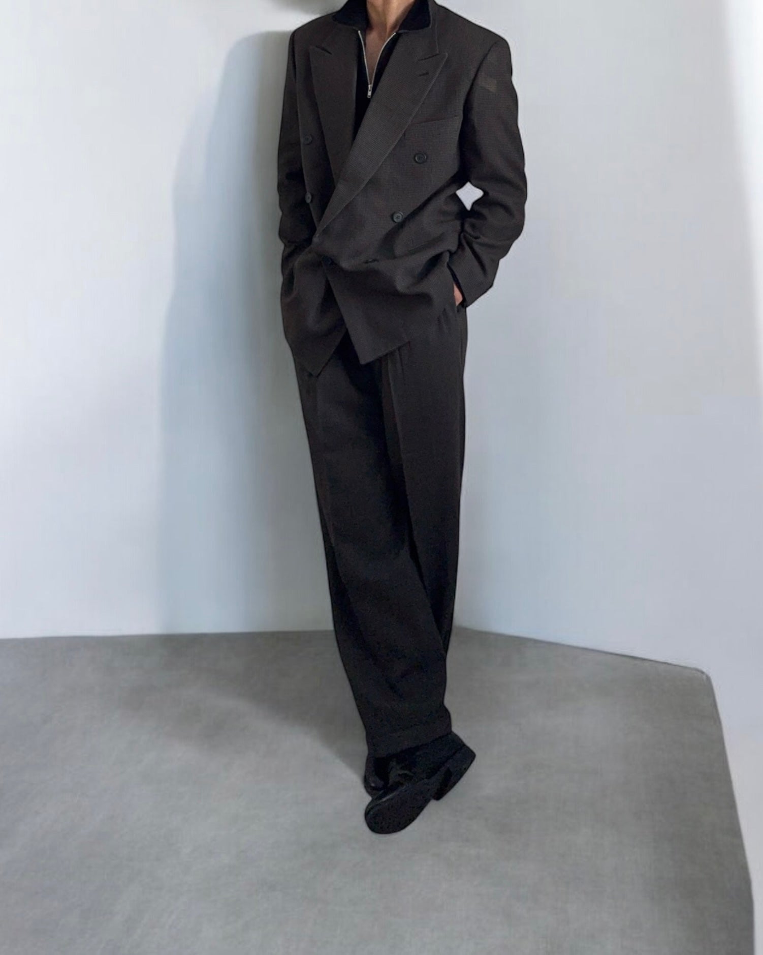 Giorgio Armani 1980s Double-Breasted Pleated Textured Wool Suit - Size L Jacket / 34" Waist