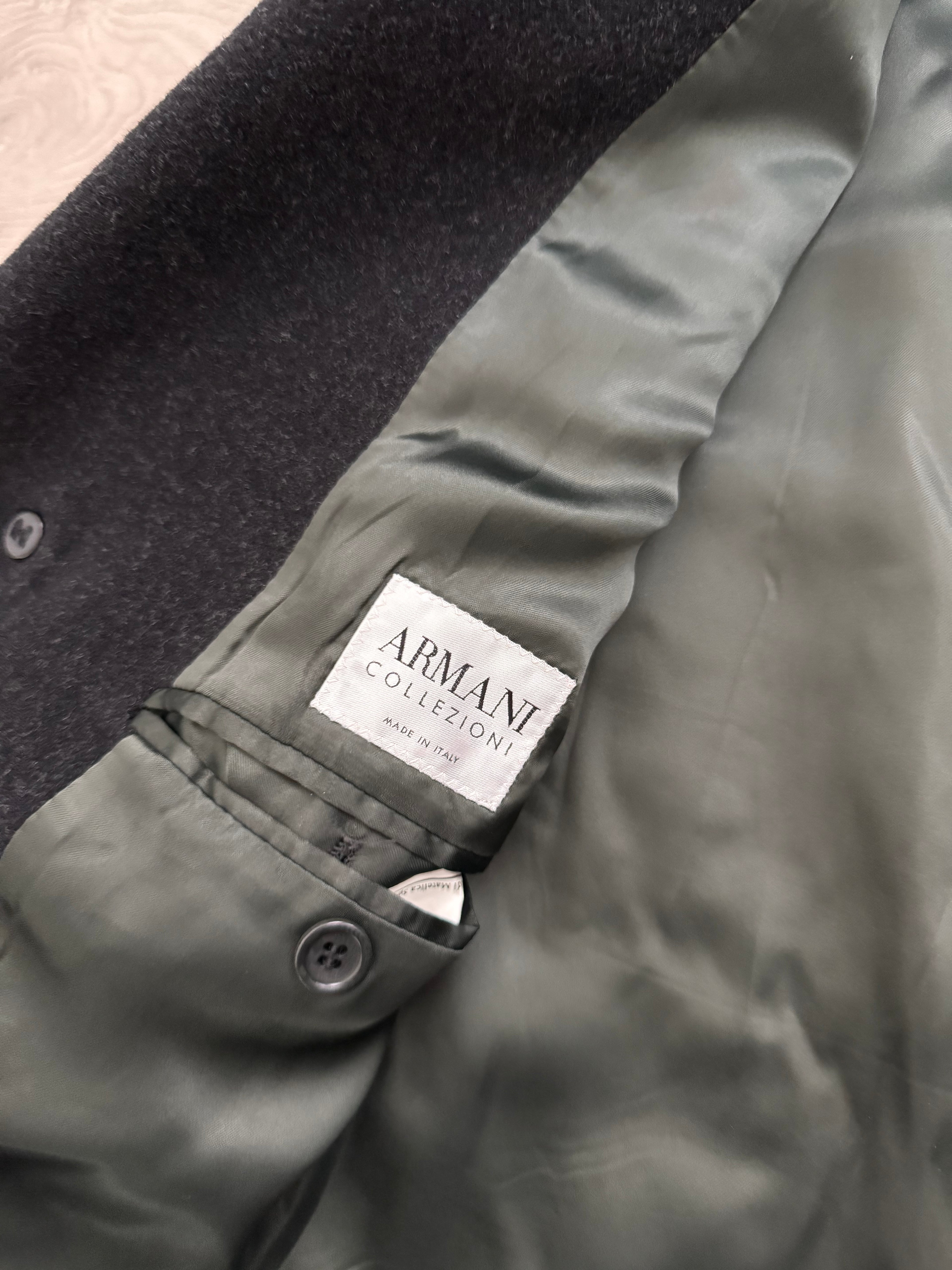 Armani 1990s Charcoal Grey Wool Over Coat - Size M