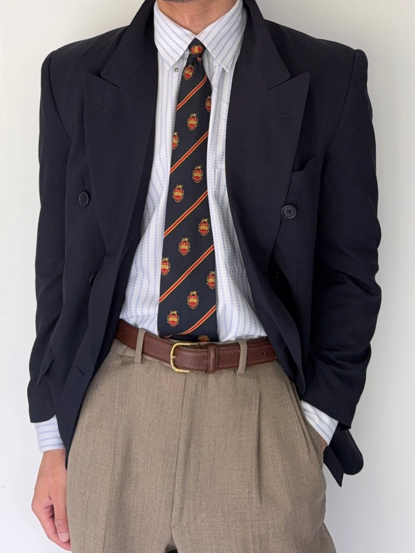 Hugo Boss 1980s 'Mitford' Double Breasted Peaked Lapel Sports Jacket Blazer Navy - Size S