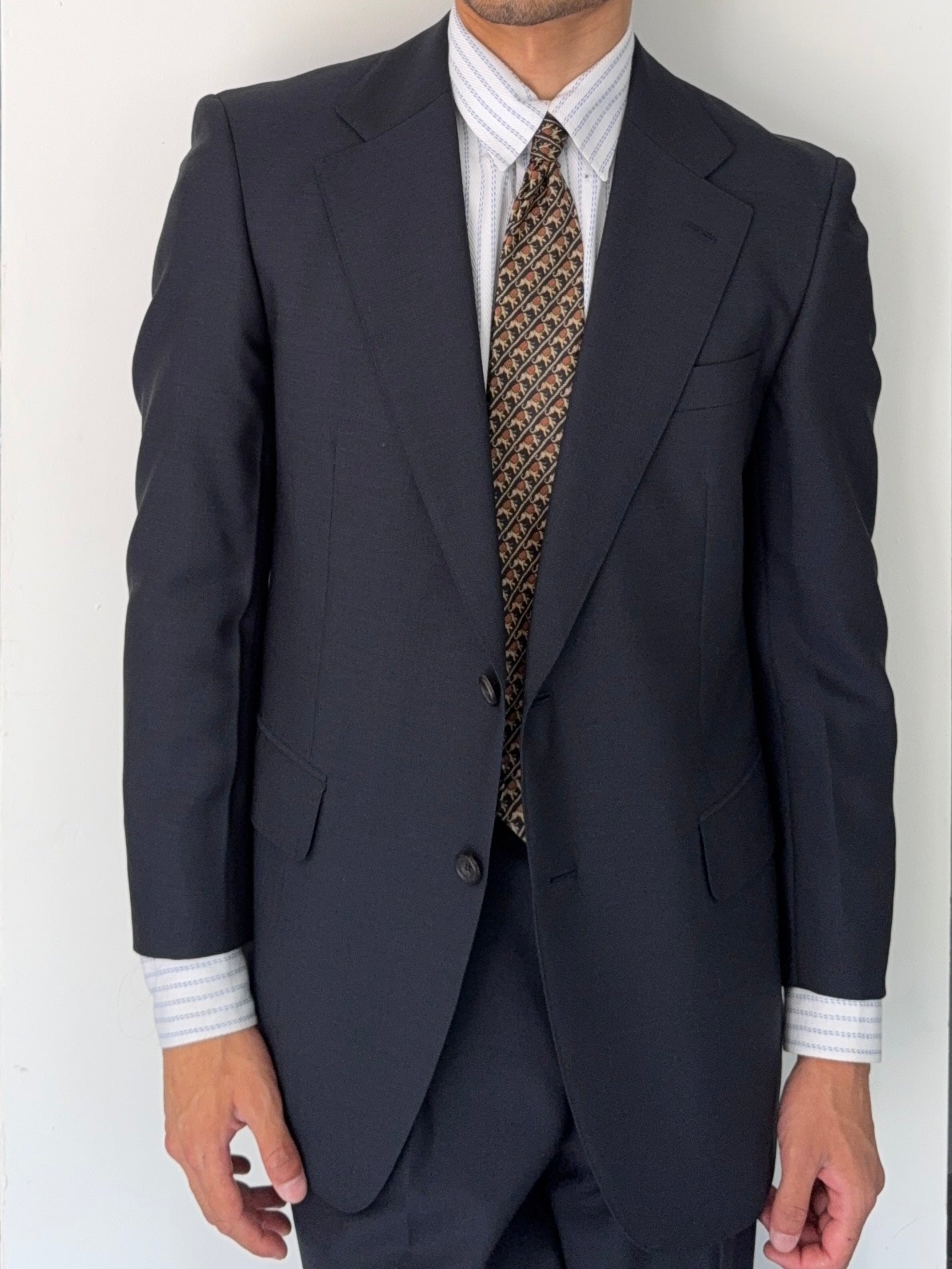 Burberry 1990s 2B Double-Pleat Wool Mohair Navy Suit - Size S Jacket / 32" Waist