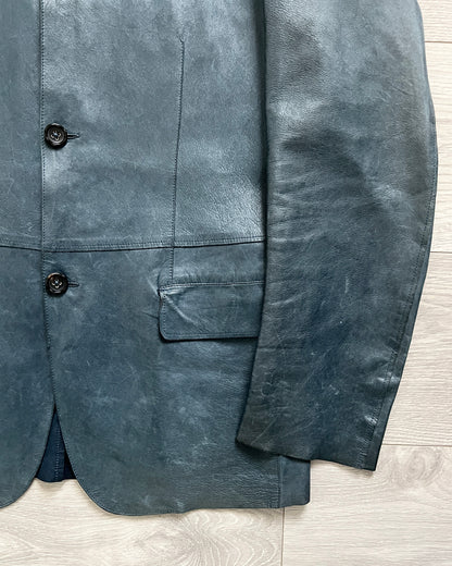 Jil Sander by Raf Simons 00s Petrol Blue Leather Jacket - Size S