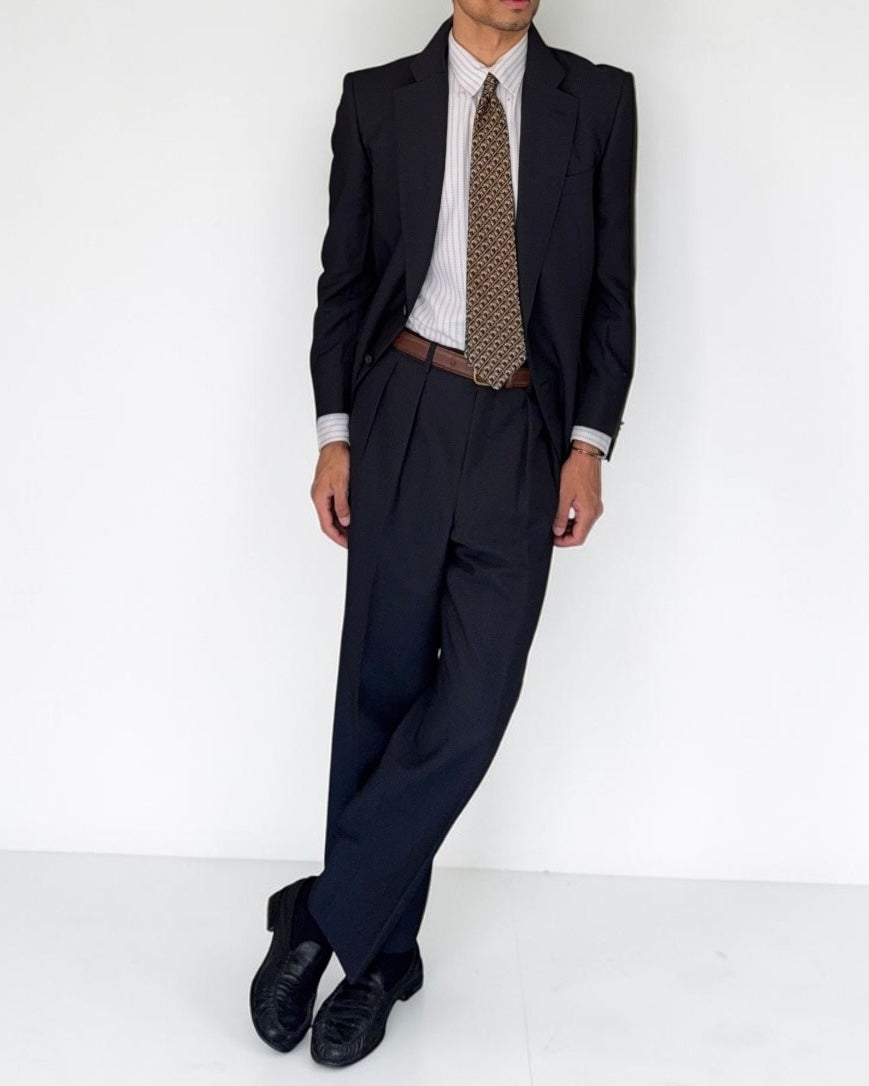 Burberry 1990s 2B Double-Pleat Wool Mohair Navy Suit - Size S Jacket / 32" Waist