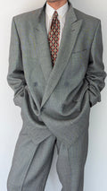 Louis Feraud Armani 1990s Peaked Lapel Pleated Double Breasted Wool Suit - Size XL Jacket / 36" Waist