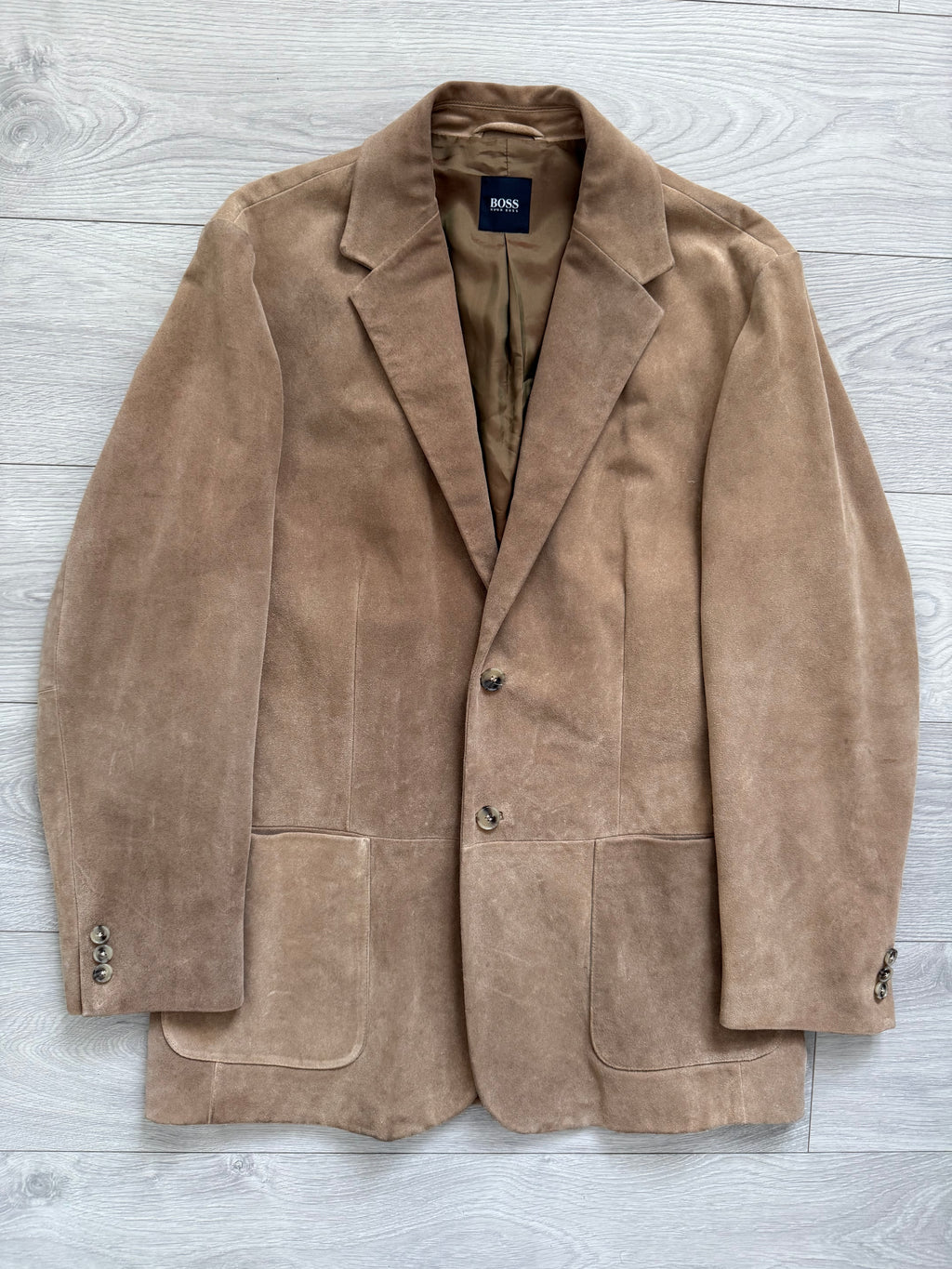 Hugo Boss 1990s Italian Calf Leather Suede 2B Jacket - Size L