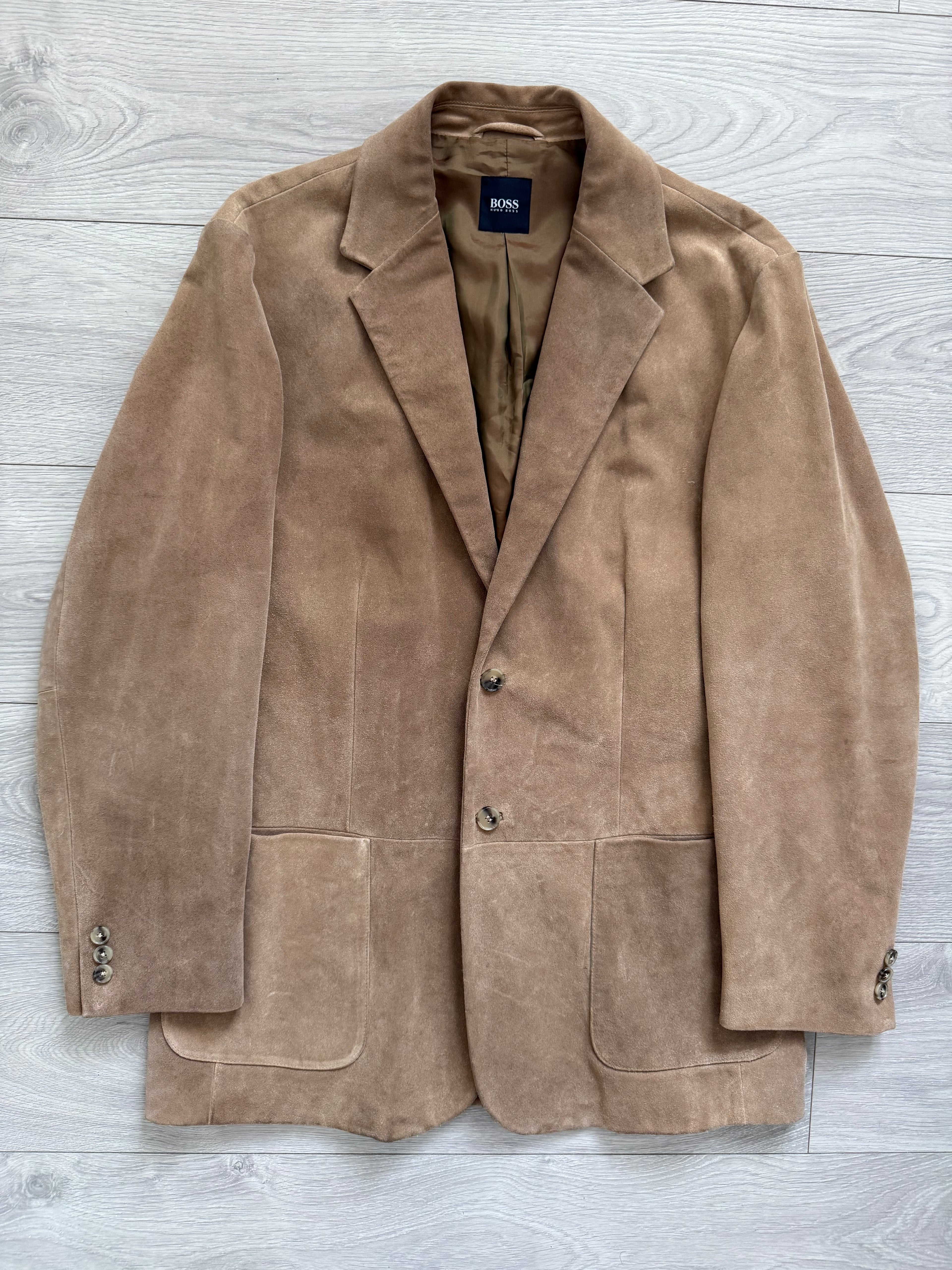 Hugo Boss 1990s Italian Calf Leather Suede 2B Jacket - Size L
