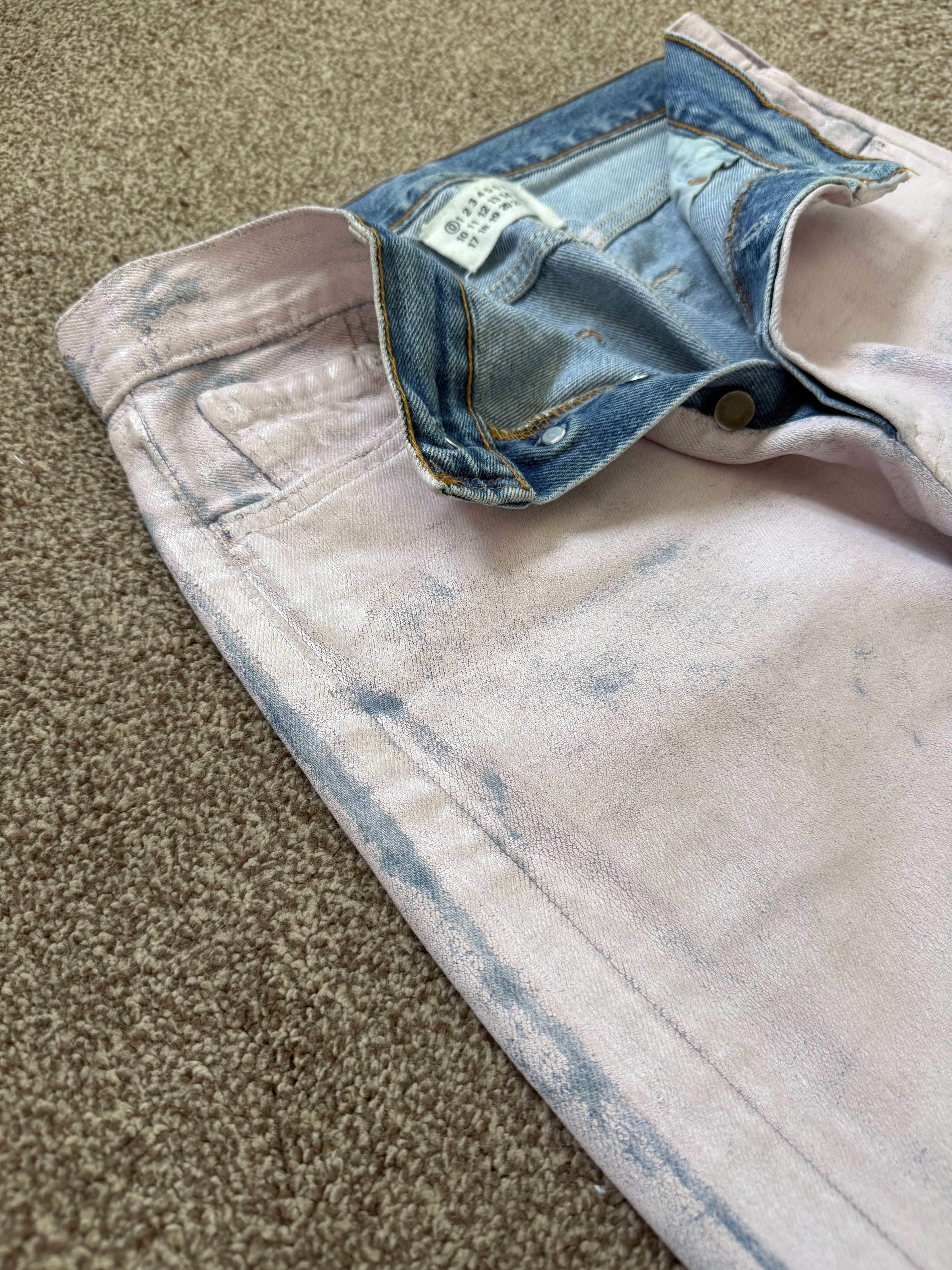 Maison Martin Margiela Artisanal Line (0) SS2000 Pink Painted Denim Jeans - Size 29" Waist