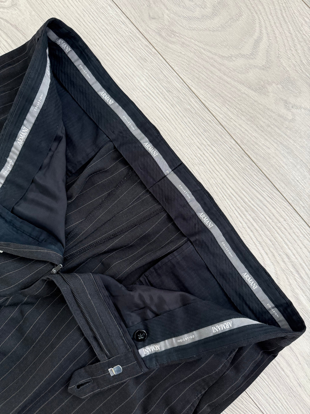 Armani 1990s 2B Charcoal Grey Striped Wool Suit - Size XXL Jacket / 38" Waist