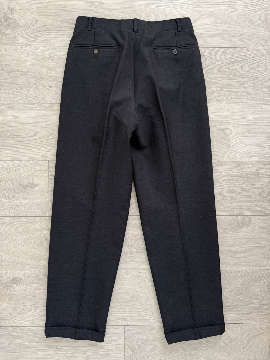 Krizia Armani 1990s Peaked Lapel Double Breasted Pleated Wool Suit Navy - Size M Jacket / 31" Waist