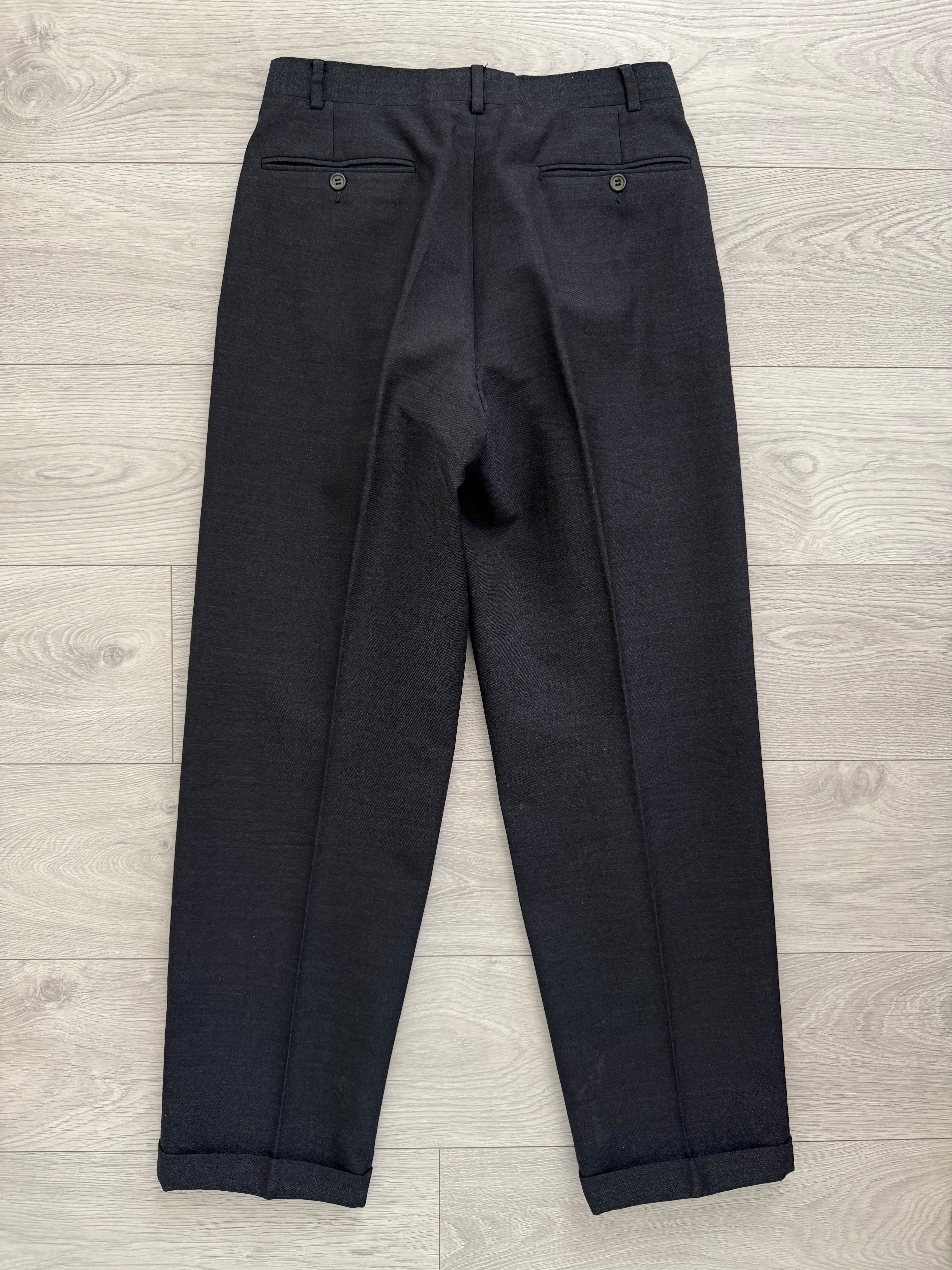 Krizia Armani 1990s Peaked Lapel Double Breasted Pleated Wool Suit Navy - Size M Jacket / 31" Waist
