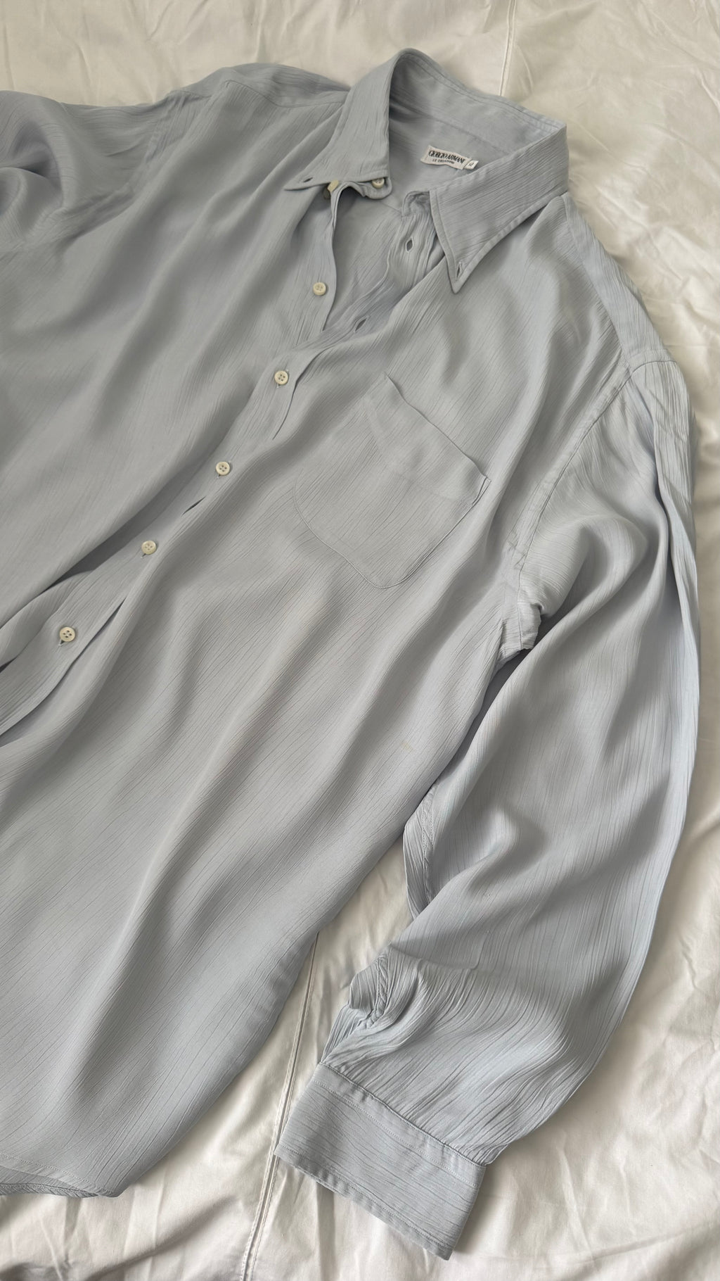 Giorgio Armani 1980s Chiffon Pleated Relaxed Blue Shirt - Size XL