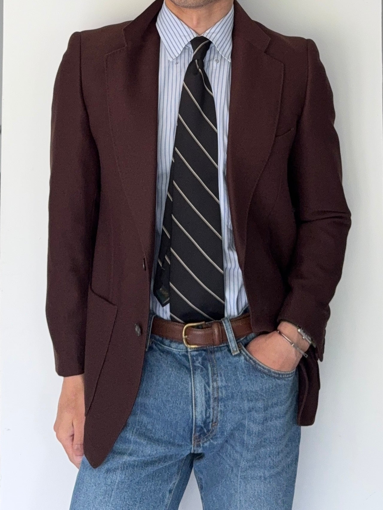 1970s Vintage Burgundy Brown Wool Sports Jacket Blazer Made in Italy - Size S