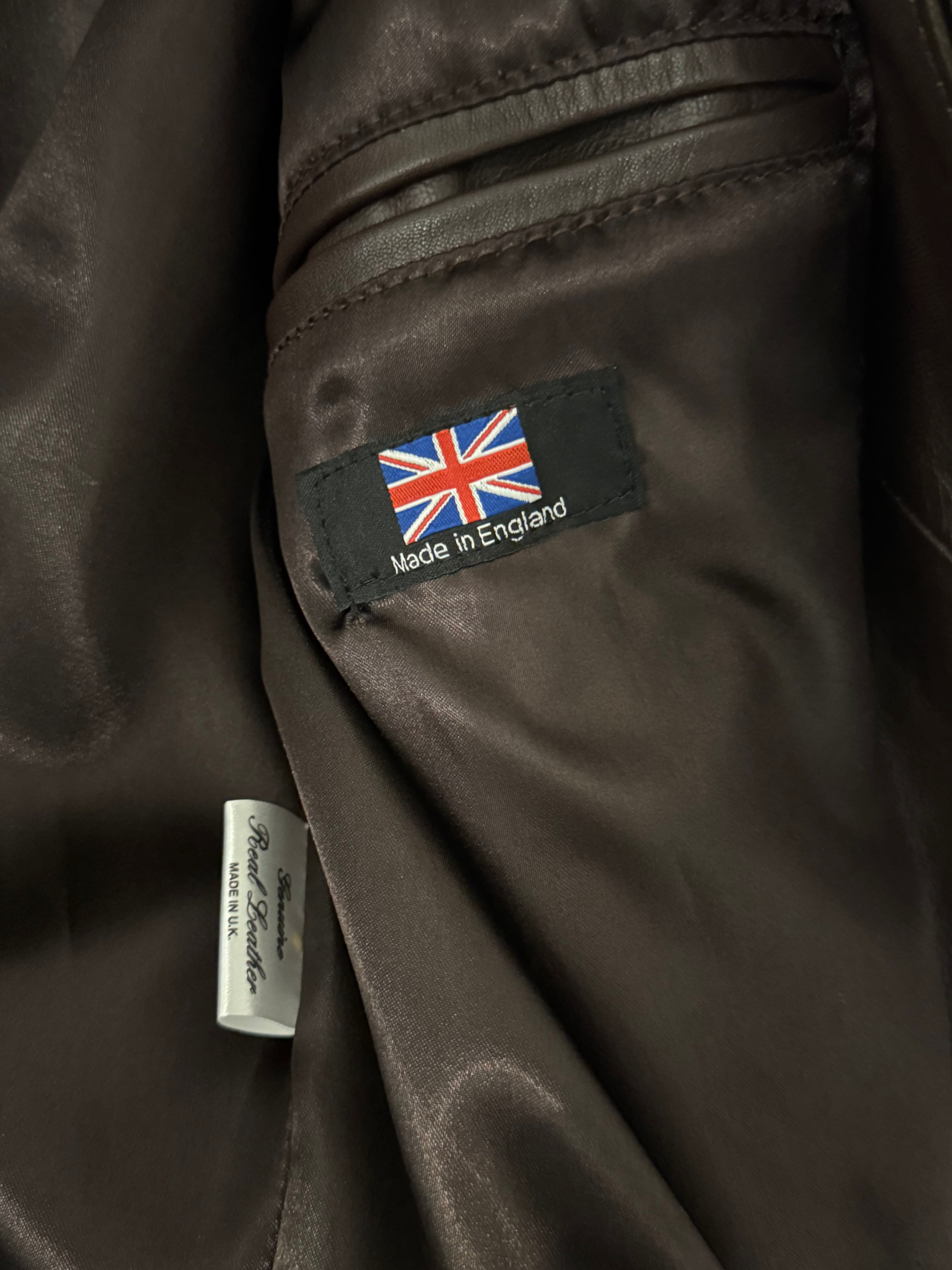 Vintage Brown Panelled Leather Jacket Made in England - Size S