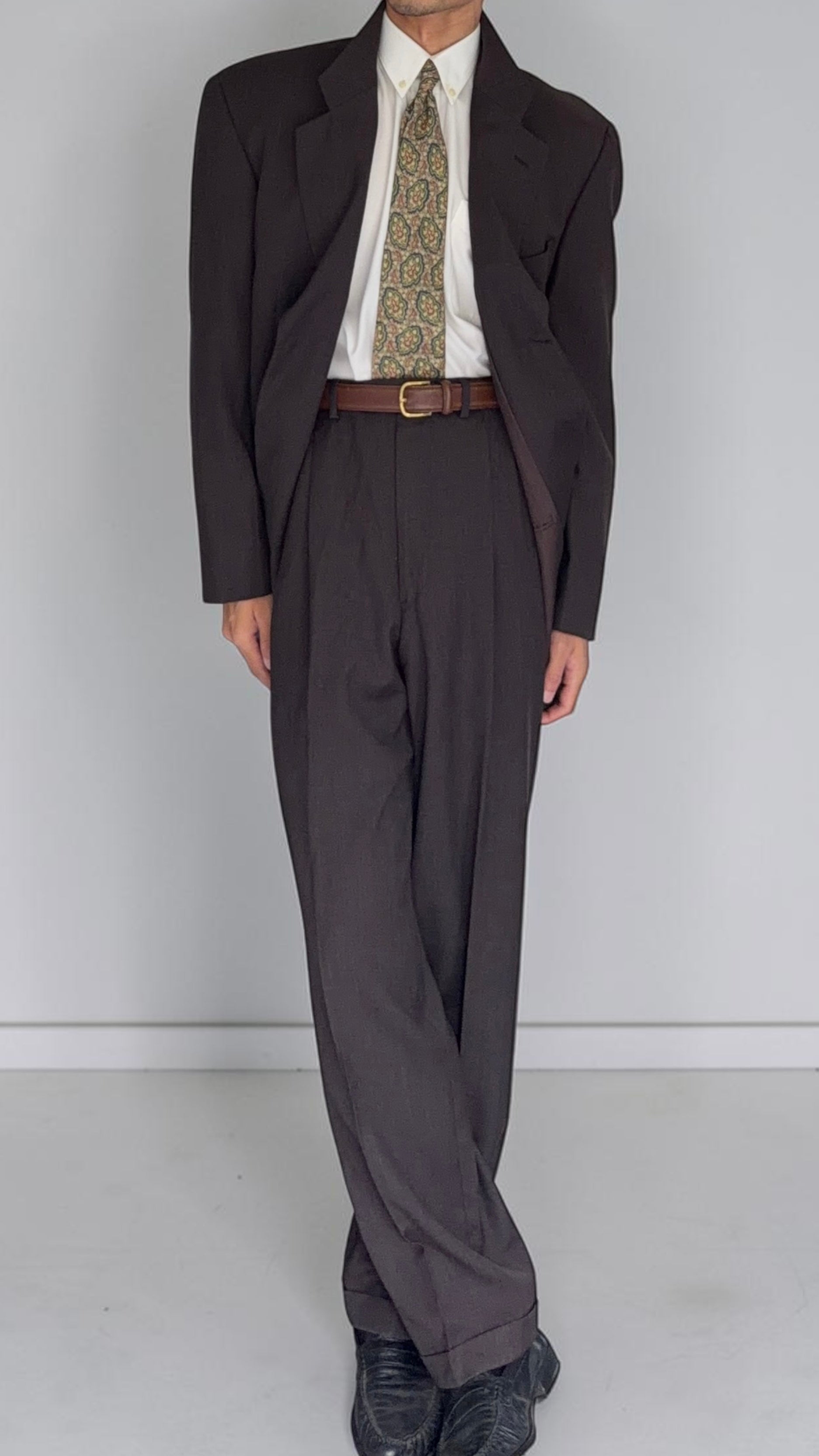 Giorgio Armani 1980s 3B Brown Double-Pleated Wool Suit - Size XL Jacket / 32" Waist