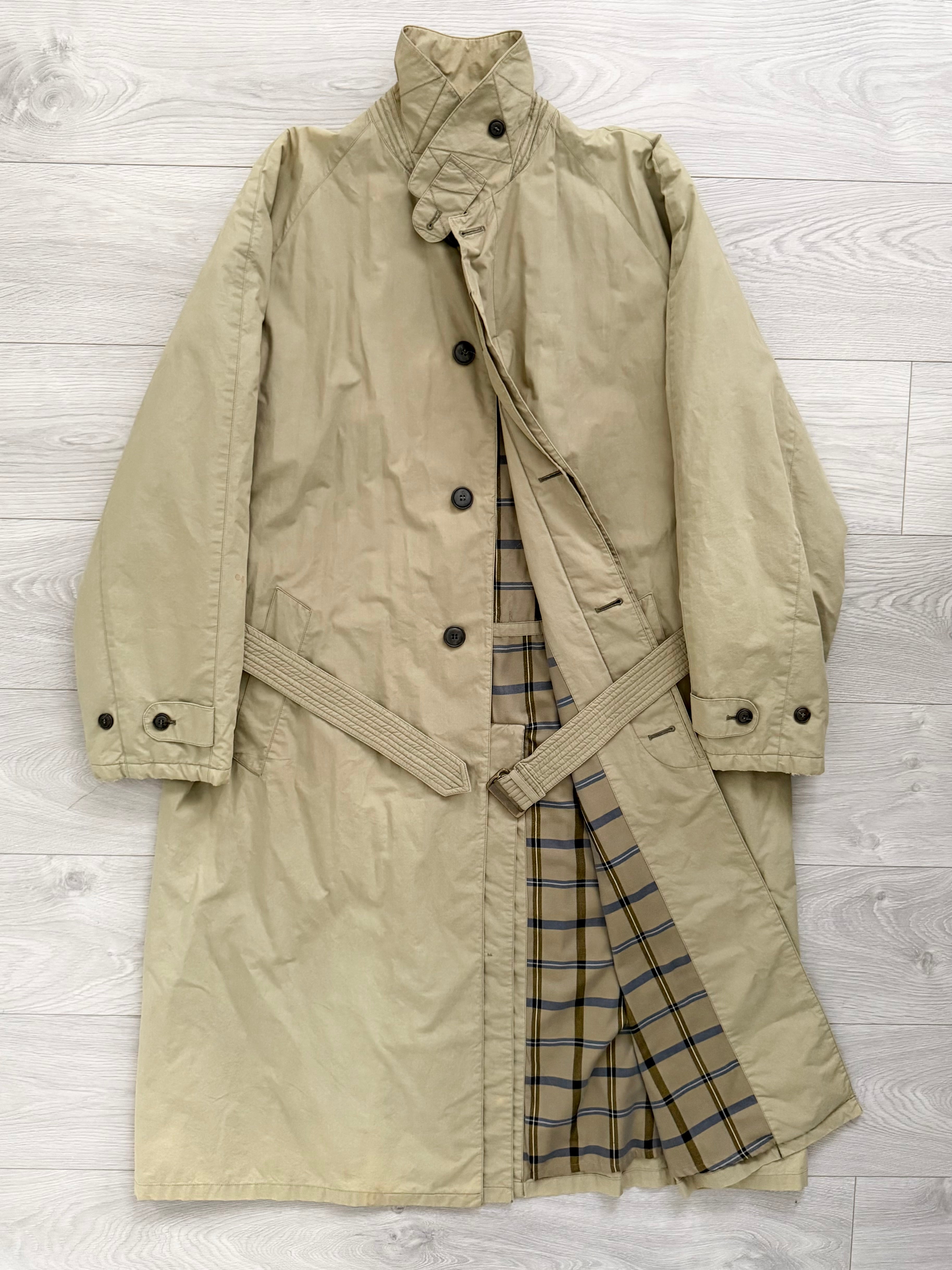 Giorgio Armani 1980s Check Lined Padded Trench Coat - Size L