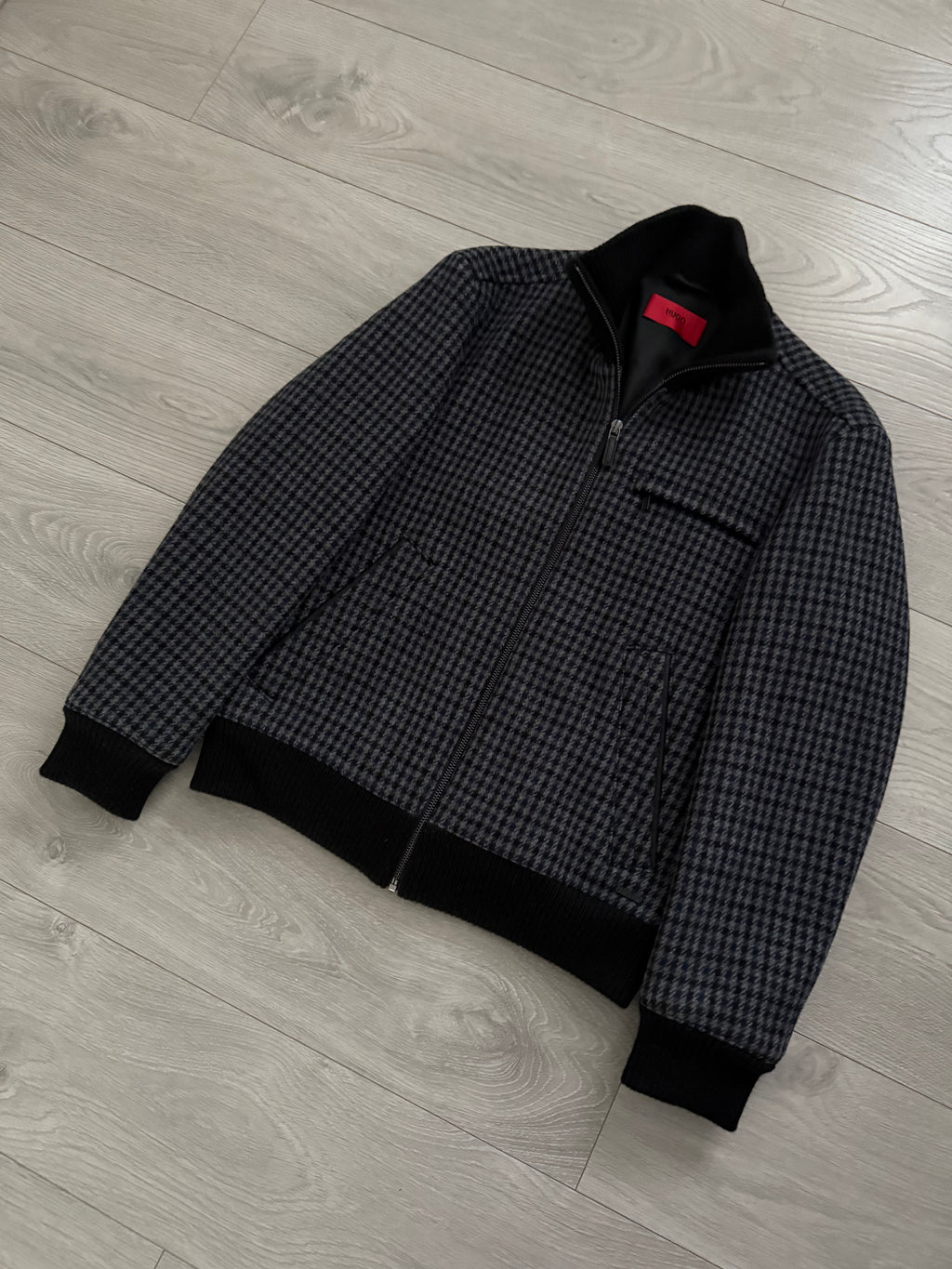 Hugo Boss Houndstooth Pattern Wool Bomber Jacket - Size S