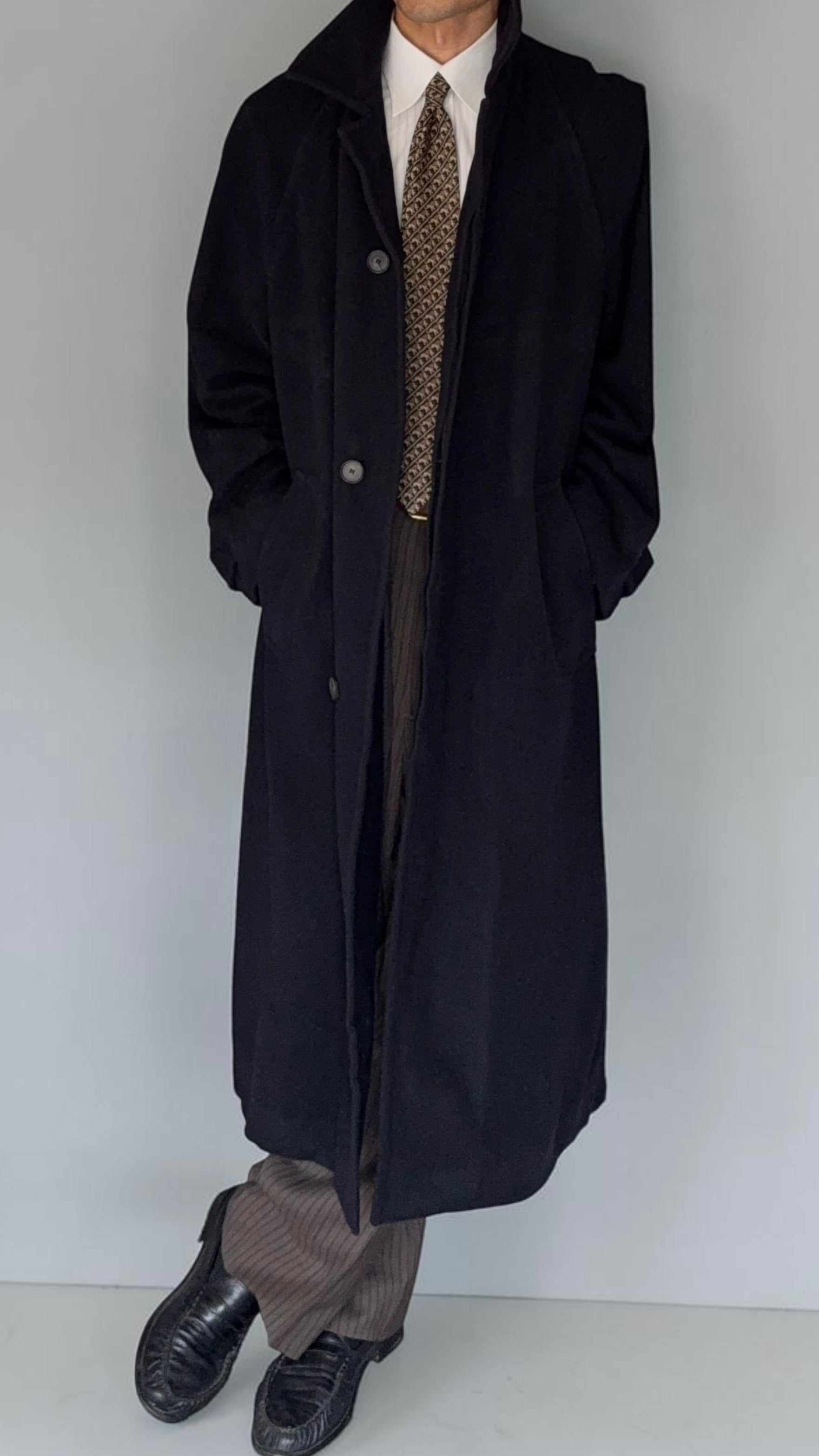 Hugo Boss 1980s Long Wool Herringbone Pea Coat - Size L – NDWC0 Shop