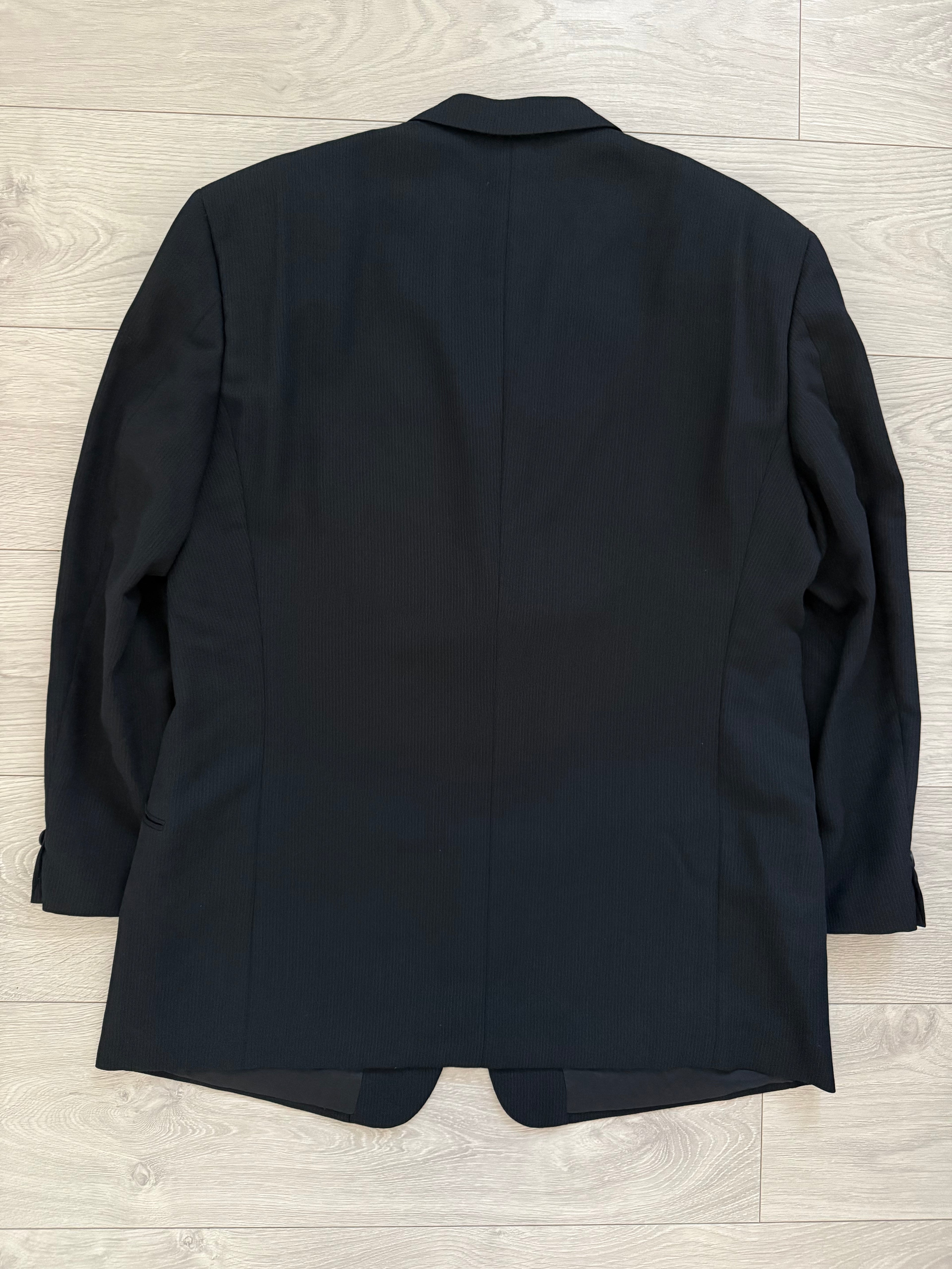 Giorgio Armani 1980s 3B Wool Ribbed Weave Navy Pleated Suit - Size XXL Jacket / 38" Waist