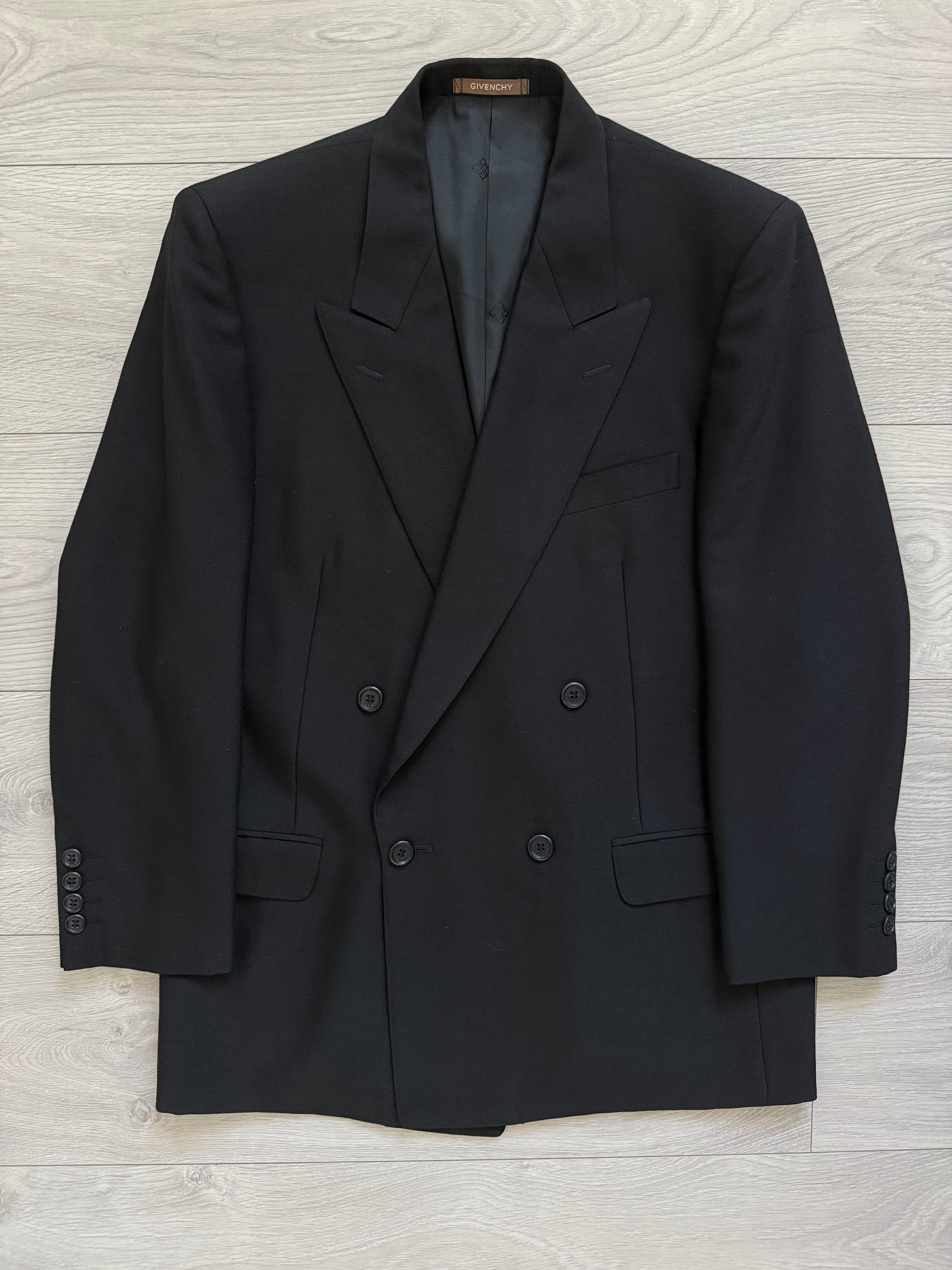 Givenchy 1990s Peak Lapel Double Breasted Wool Black Suit - Size S Jacket / 28" Waist