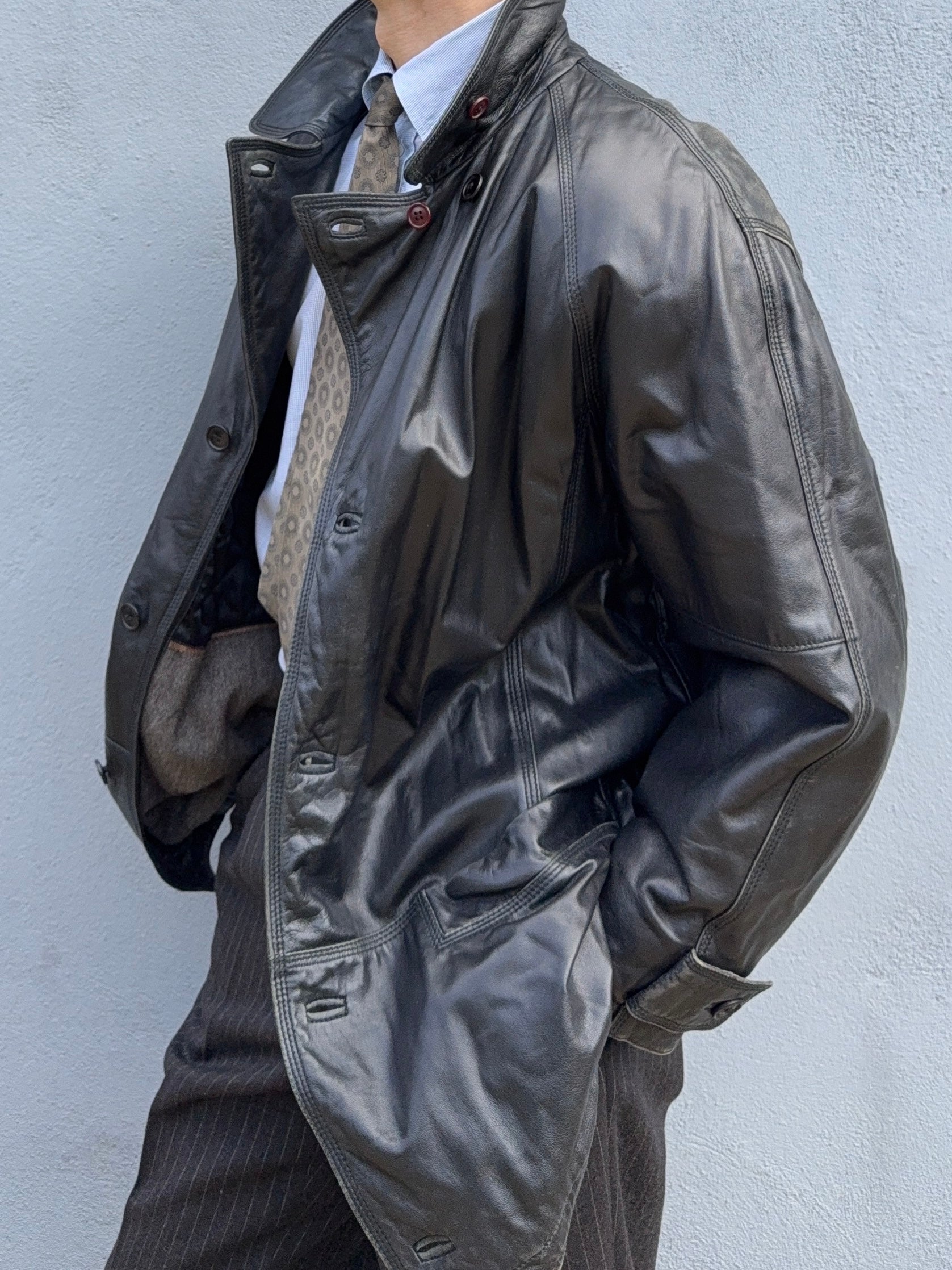 Sicons Armani 1980s Leather Hunting Jacket Coat - Size M