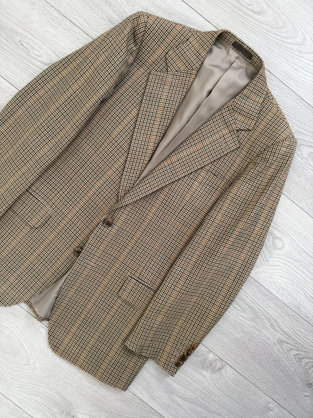 Burberry 1990s 2B Wool Multi-Pattern Tan Sports Jacket Blazer - Size S