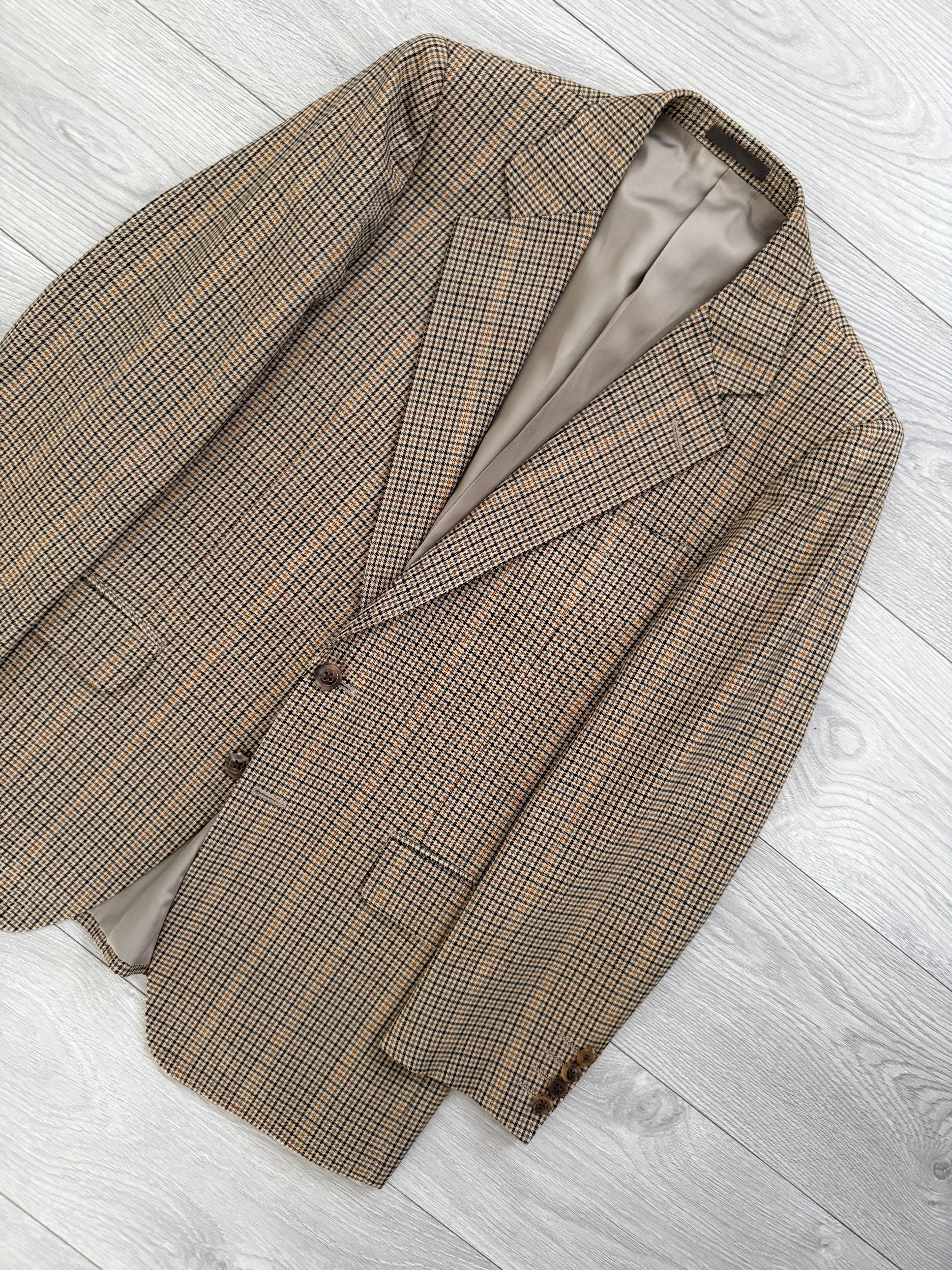 Burberry 1990s 2B Wool Multi-Pattern Tan Sports Jacket Blazer - Size S