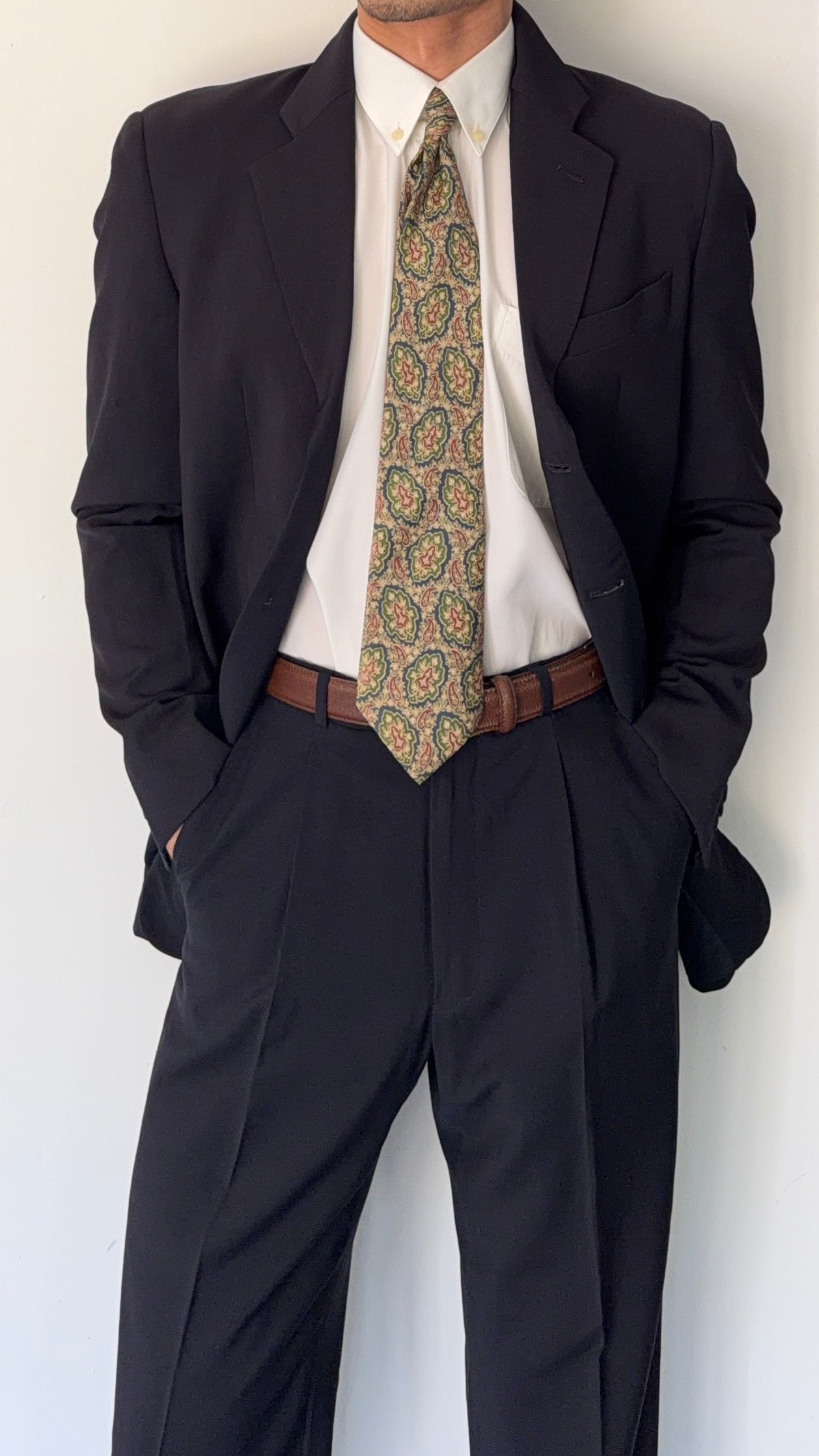 Armani 1990s 3B Pleated Wool Suit Navy - Size S Jacket / 28" Waist