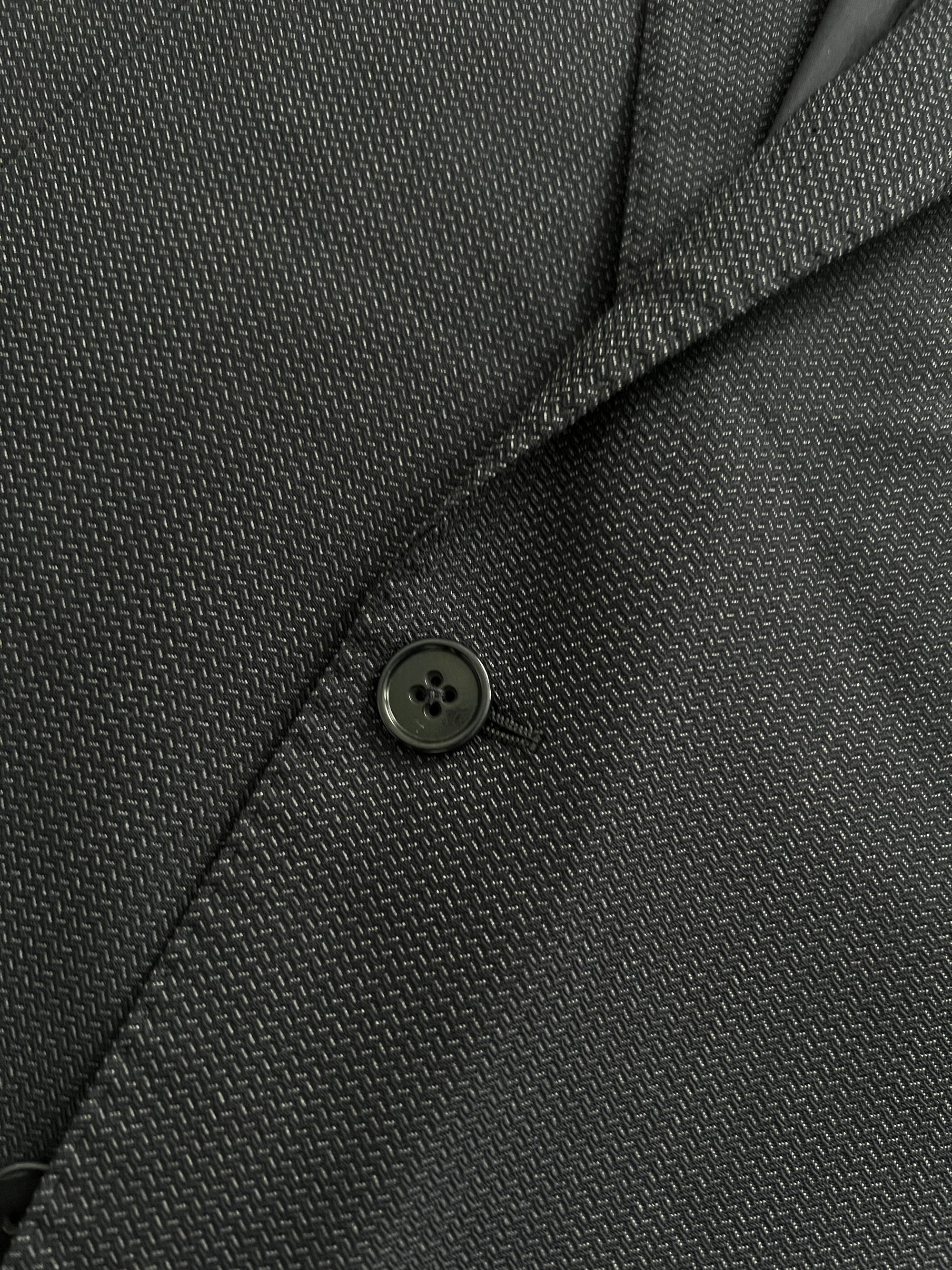 Armani Wool Pleated Blue Textured Suit - Size L Jacket / 34" Waist