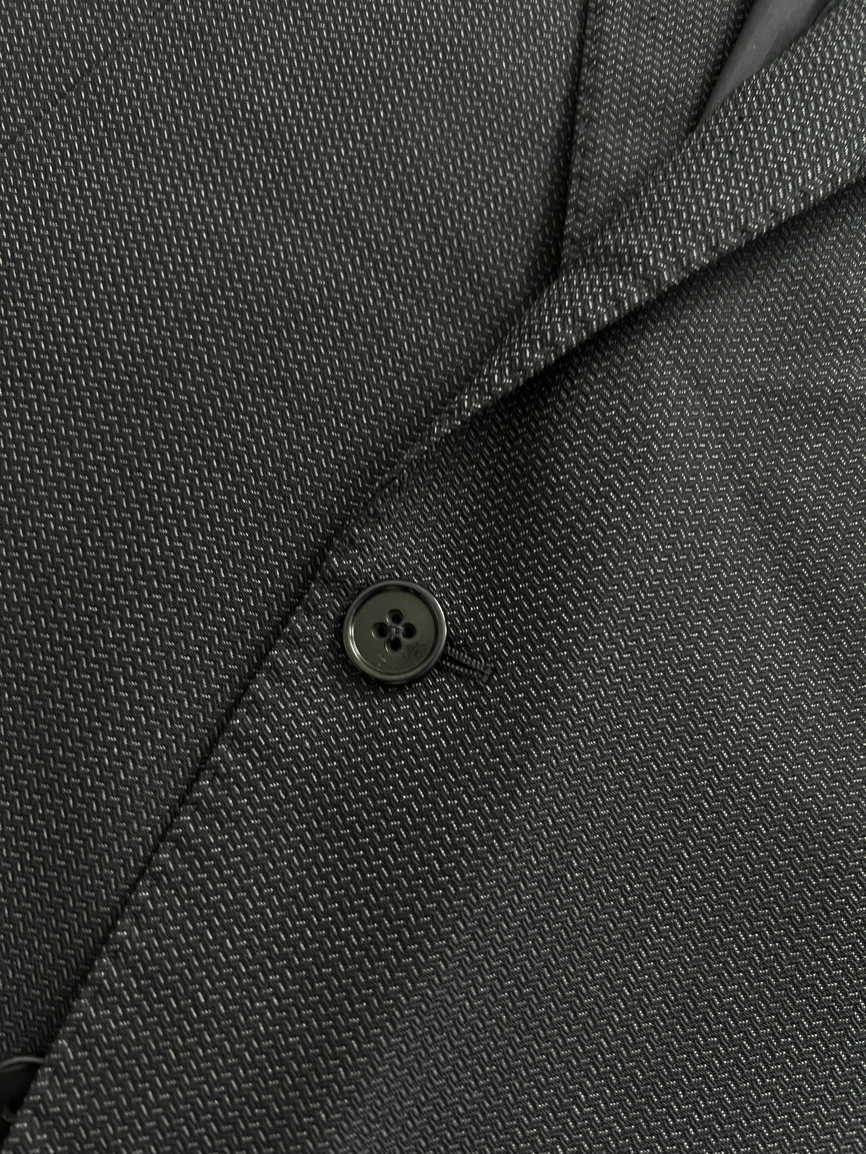 Armani Wool Pleated Blue Textured Suit - Size L Jacket / 34" Waist