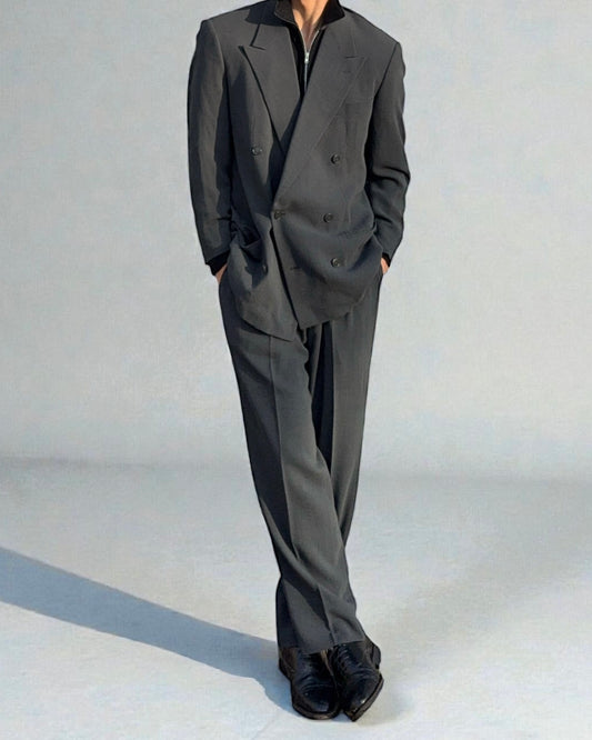 Giorgio Armani 1990s Double Breasted Draped Pleated Wool Suit - Size L Jacket / 32" Waist