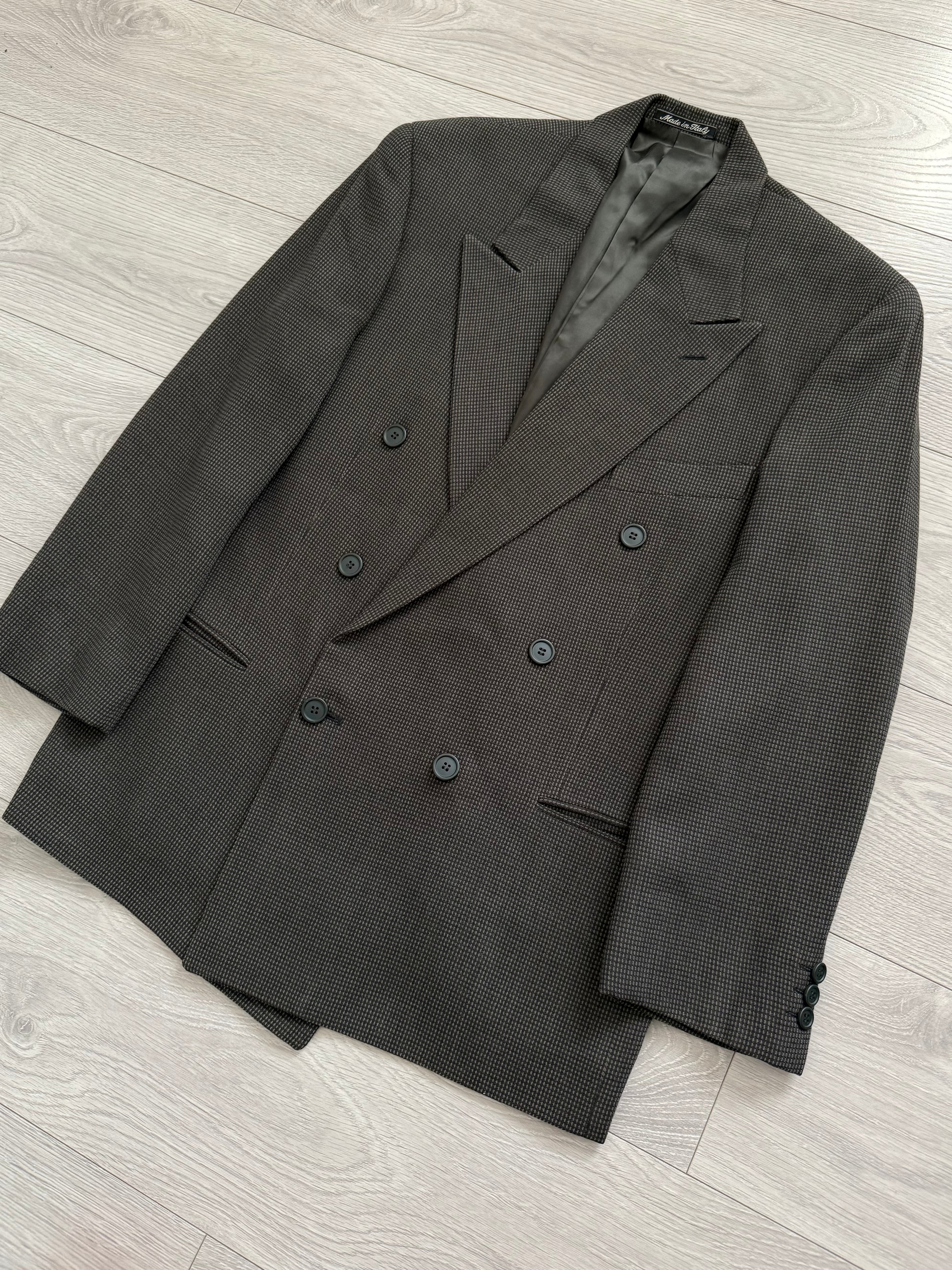 Giorgio Armani 1980s Double-Breasted Pleated Textured Wool Suit - Size L Jacket / 34" Waist